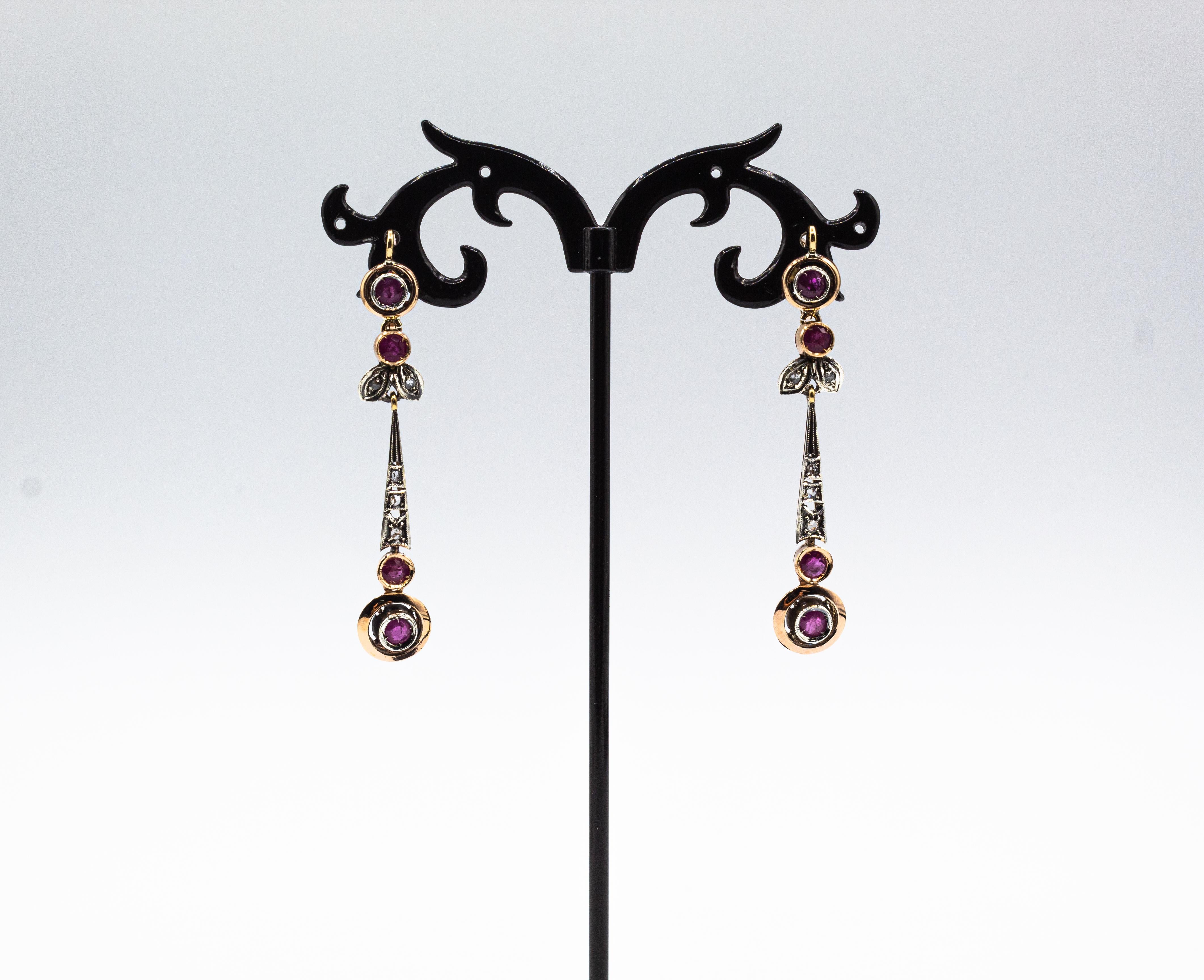 Boucles d'oreilles en goutte de style Art déco en or jaune avec diamants blancs et saphirs bleus taille rose en vente 4