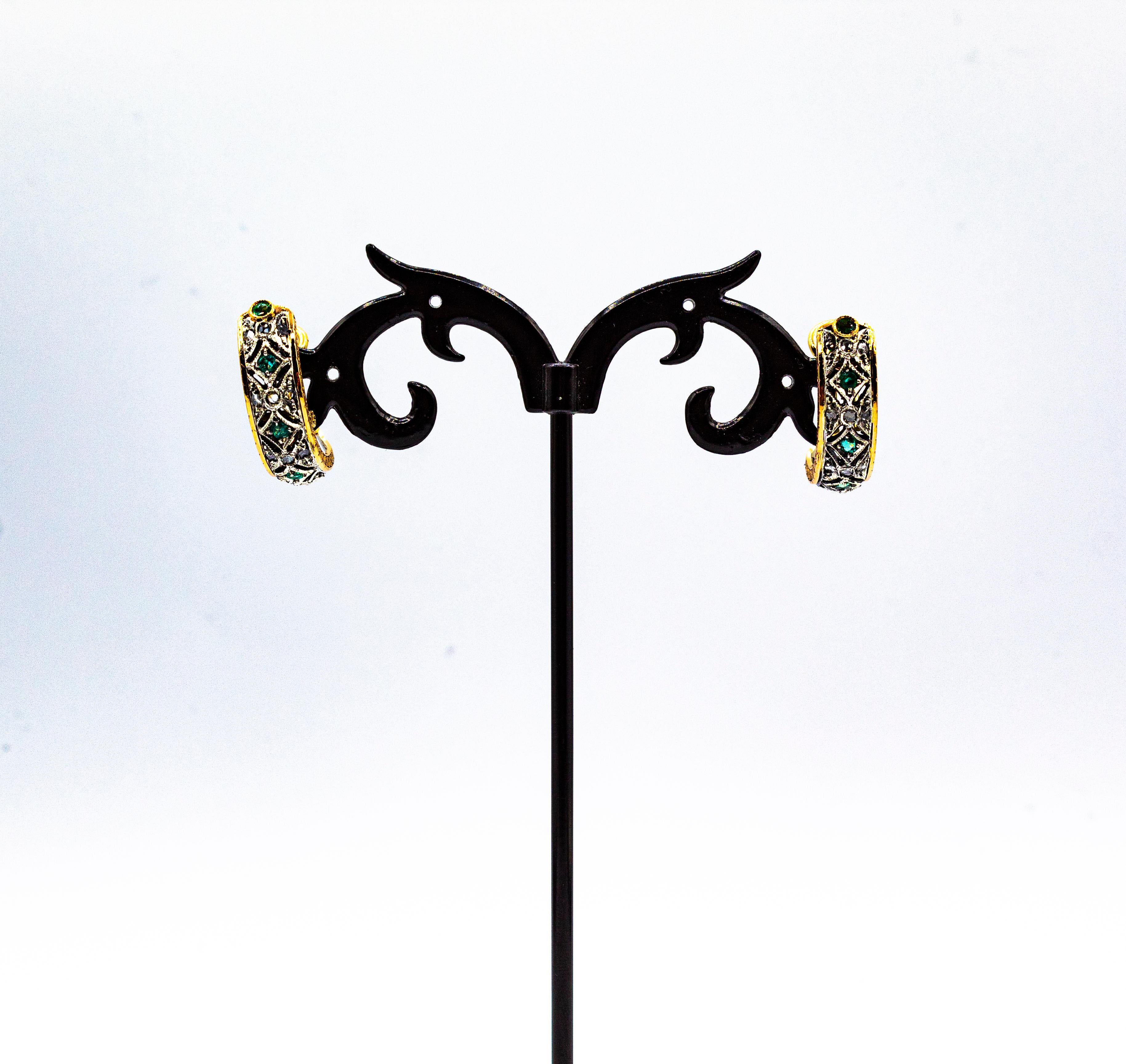 Art Deco Style White Rose Cut Diamond Emerald Yellow Gold Clip-On Earrings For Sale 6