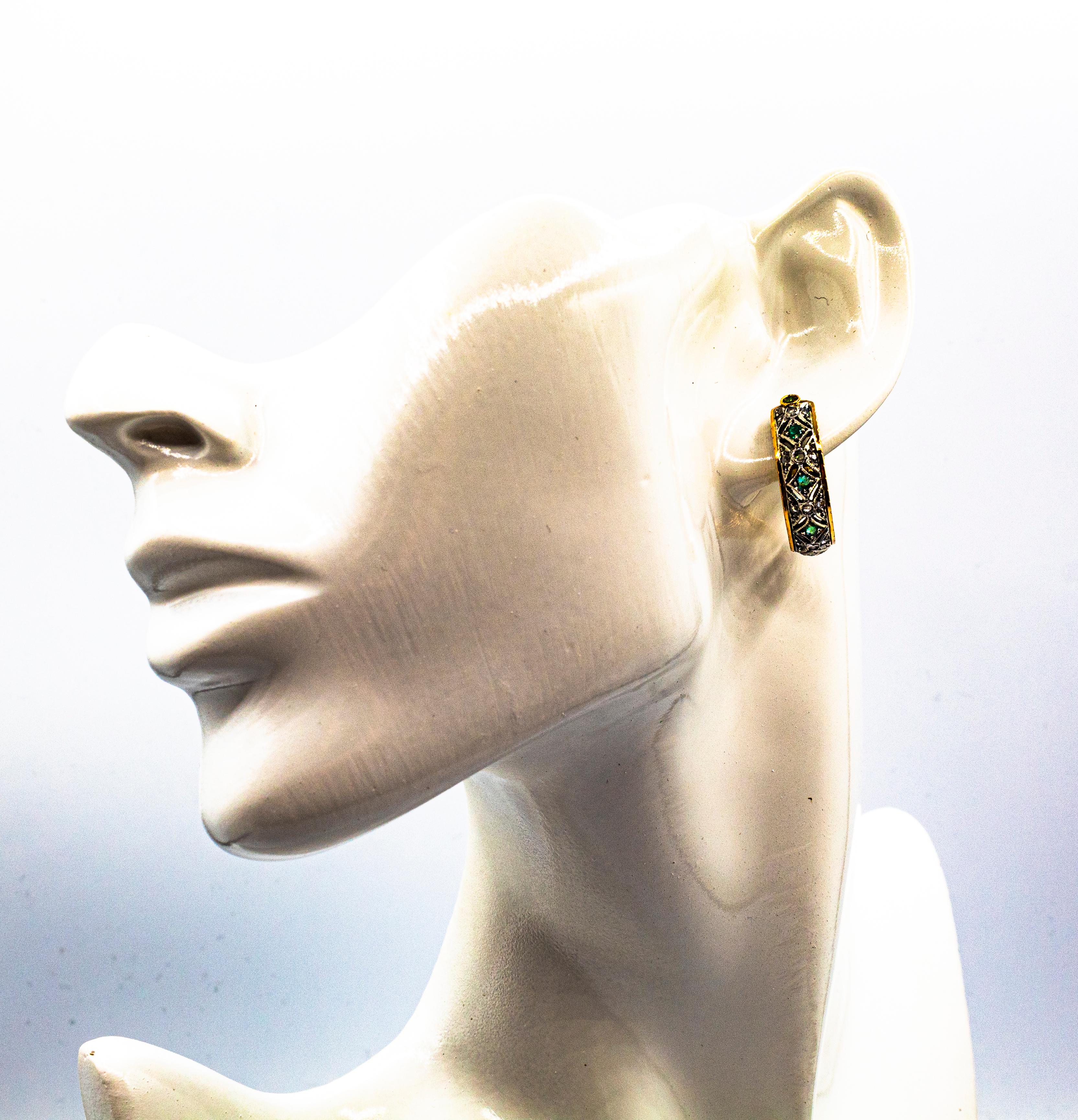 Art Deco Style White Rose Cut Diamond Emerald Yellow Gold Clip-On Earrings For Sale 7