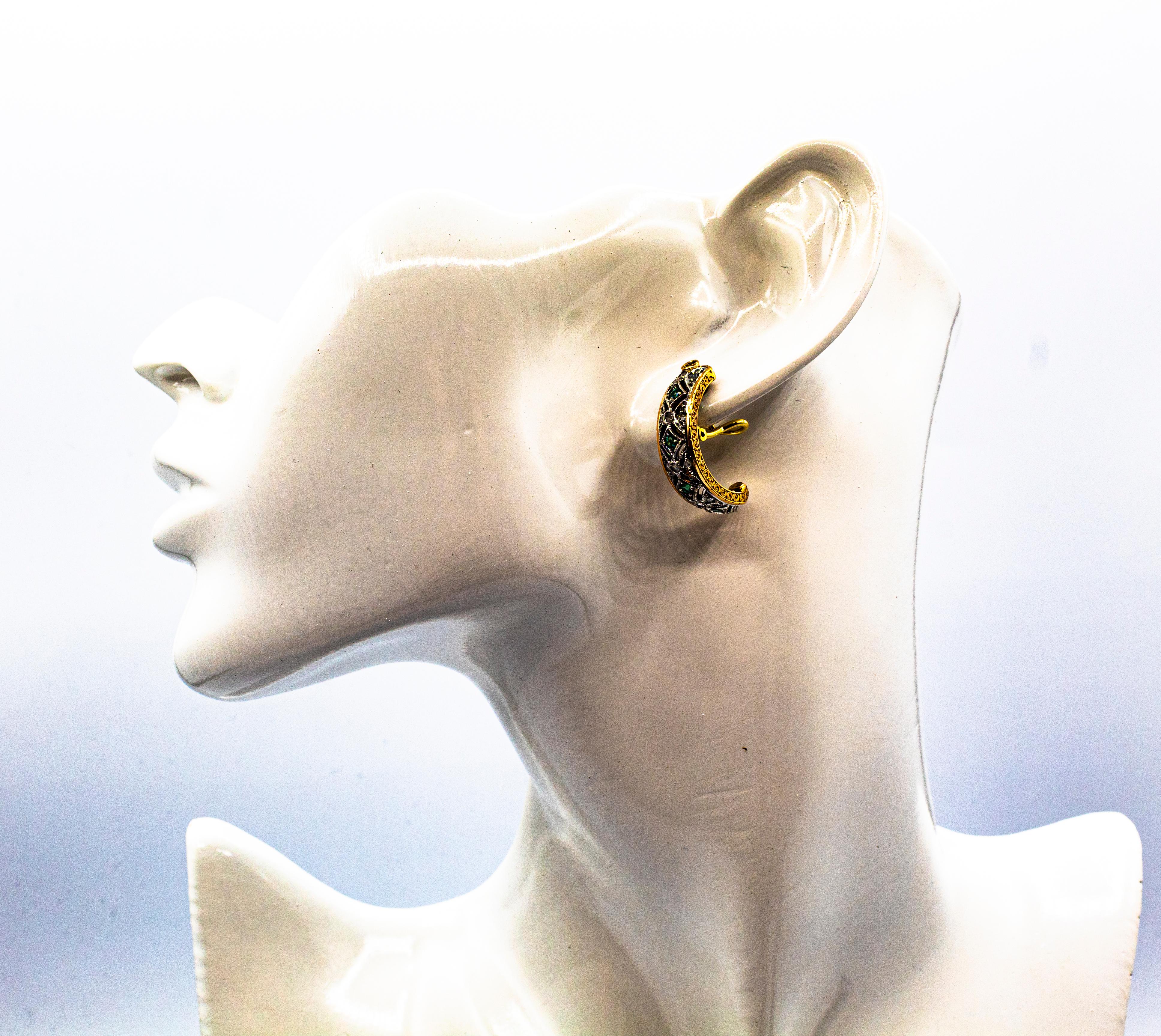 Art Deco Style White Rose Cut Diamond Emerald Yellow Gold Clip-On Earrings For Sale 8
