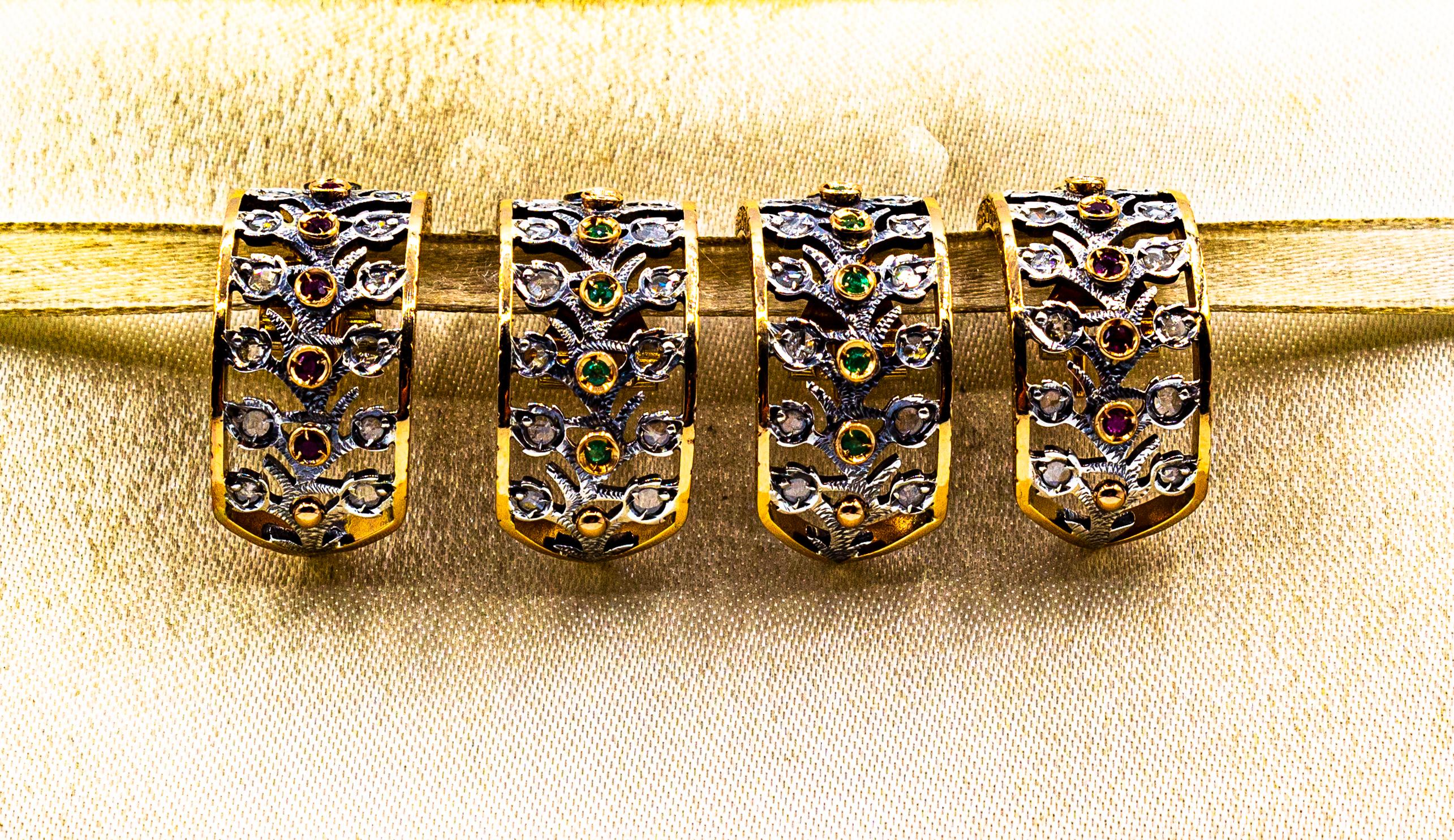 Art Deco Style White Rose Cut Diamond Emerald Yellow Gold Clip-On Earrings For Sale 9