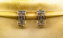 Art Deco Style White Rose Cut Diamond Emerald Yellow Gold Clip-On Earrings