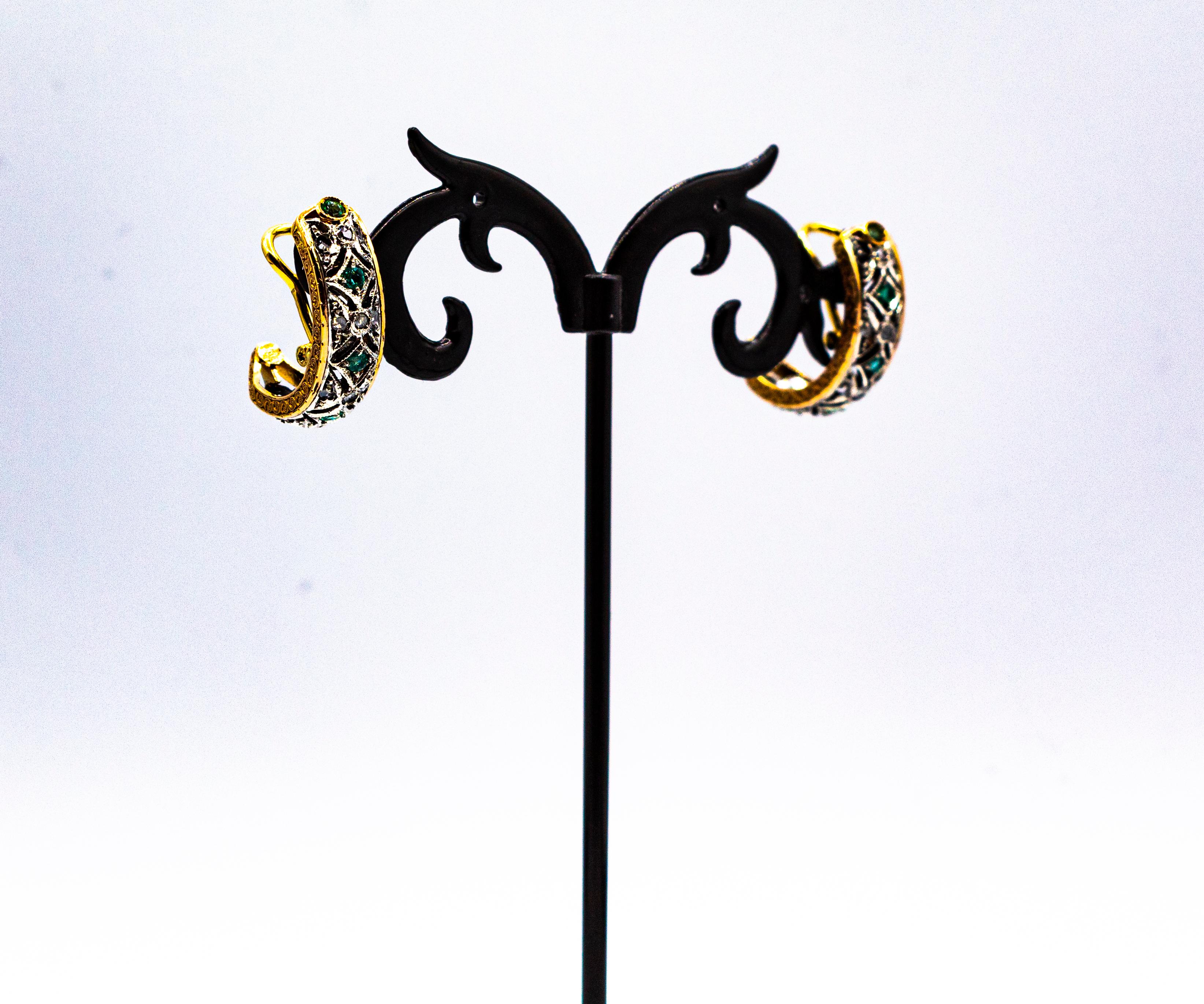 Art Deco Style White Rose Cut Diamond Emerald Yellow Gold Clip-On Earrings For Sale 3