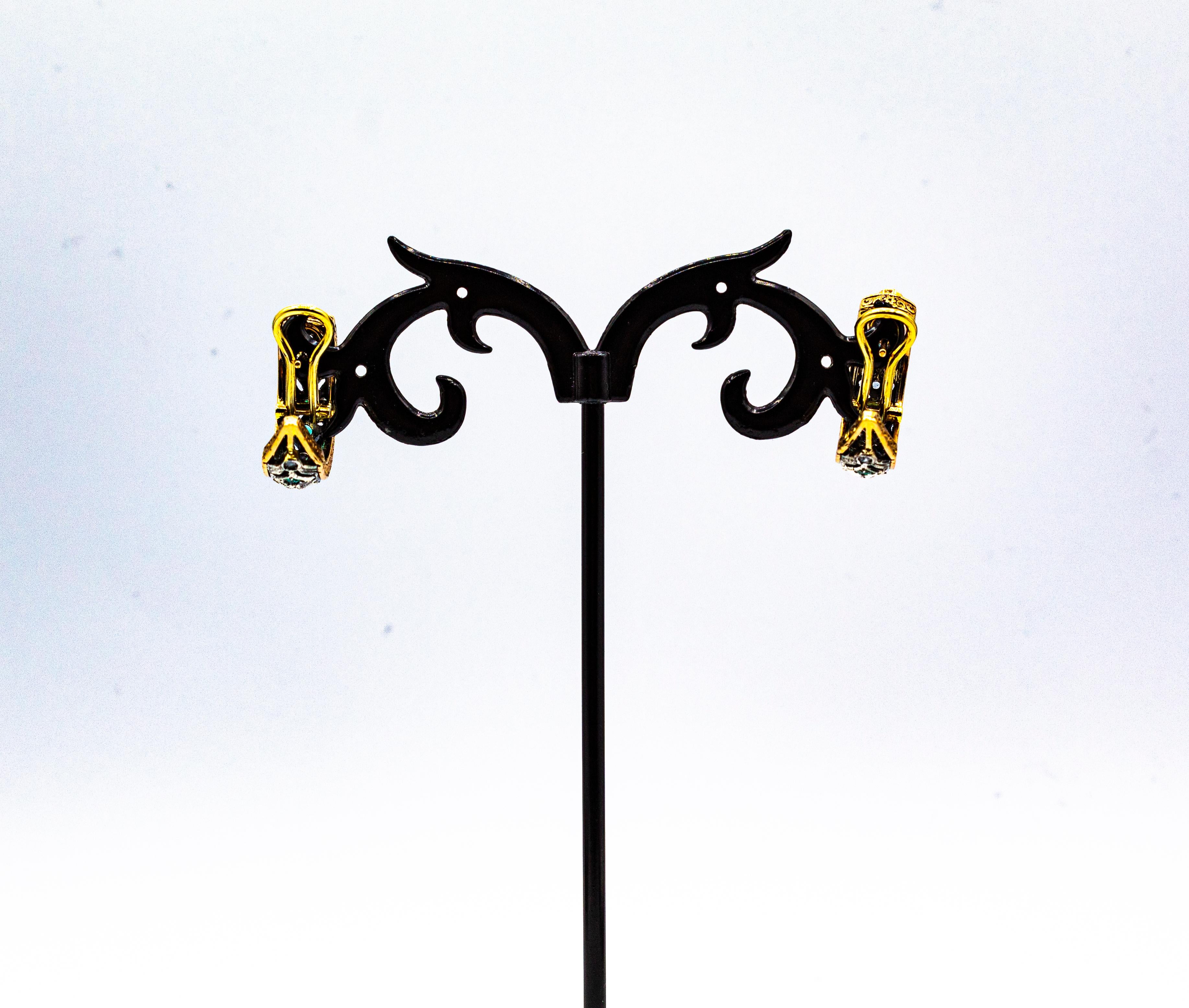 Art Deco Style White Rose Cut Diamond Emerald Yellow Gold Clip-On Earrings For Sale 4