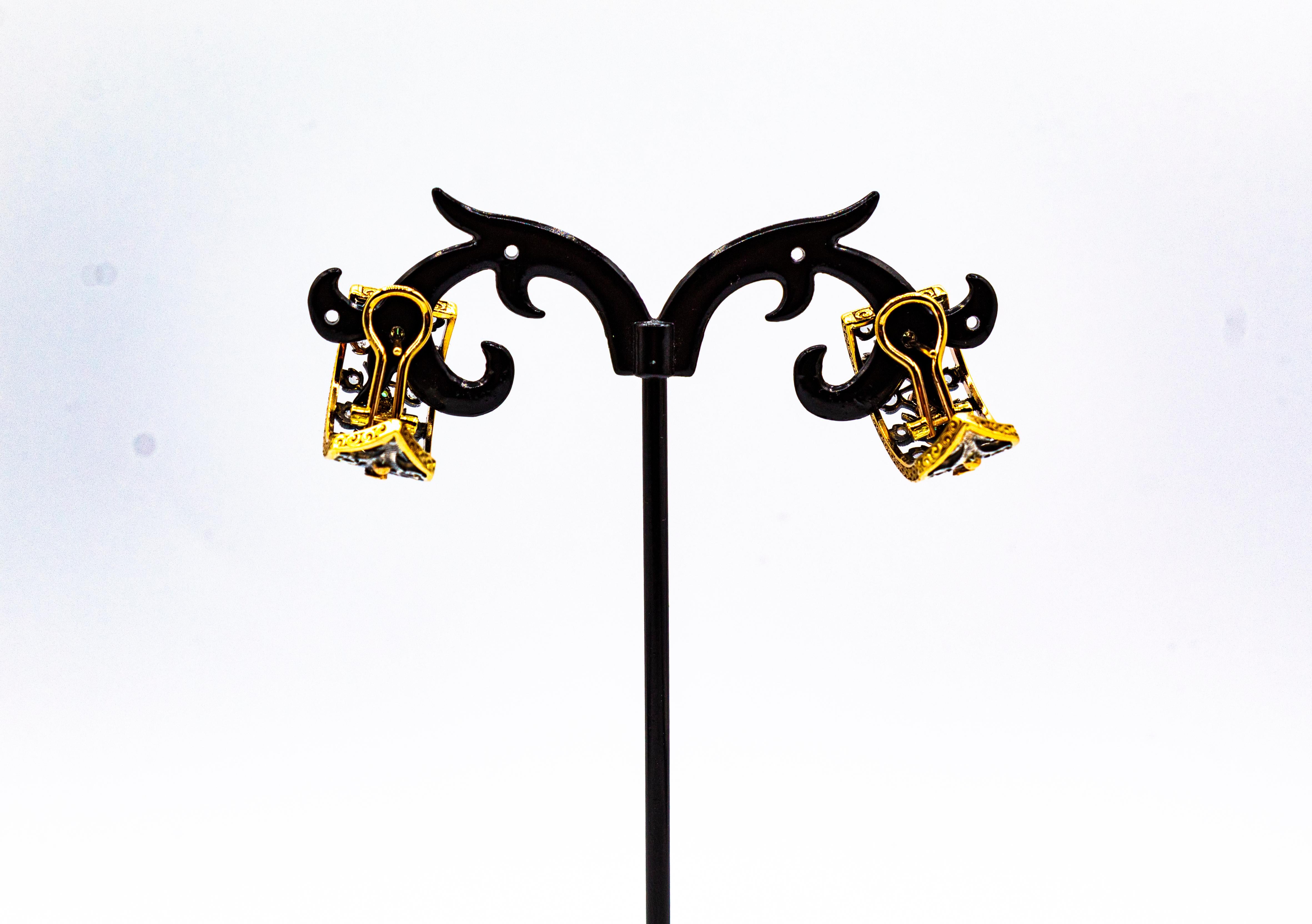 Art Deco Style White Rose Cut Diamond Emerald Yellow Gold Clip-On Earrings For Sale 5