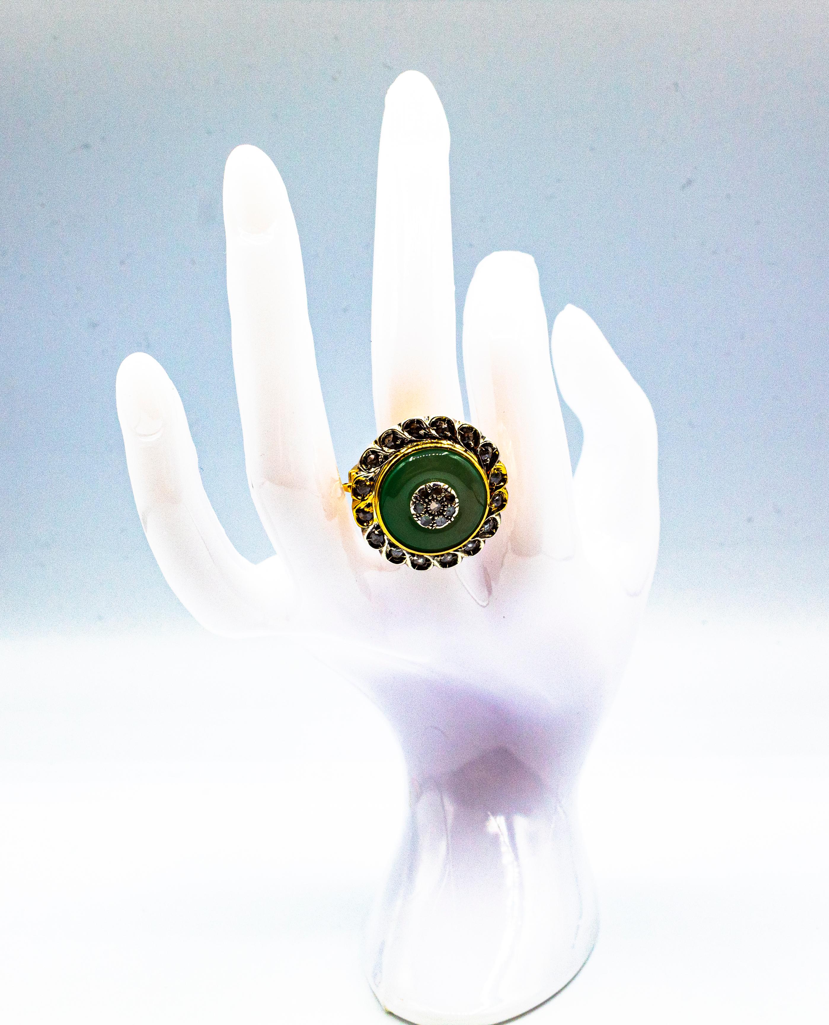 Art Deco Style White Rose Cut Diamond Jade Yellow Gold Cocktail Ring 8