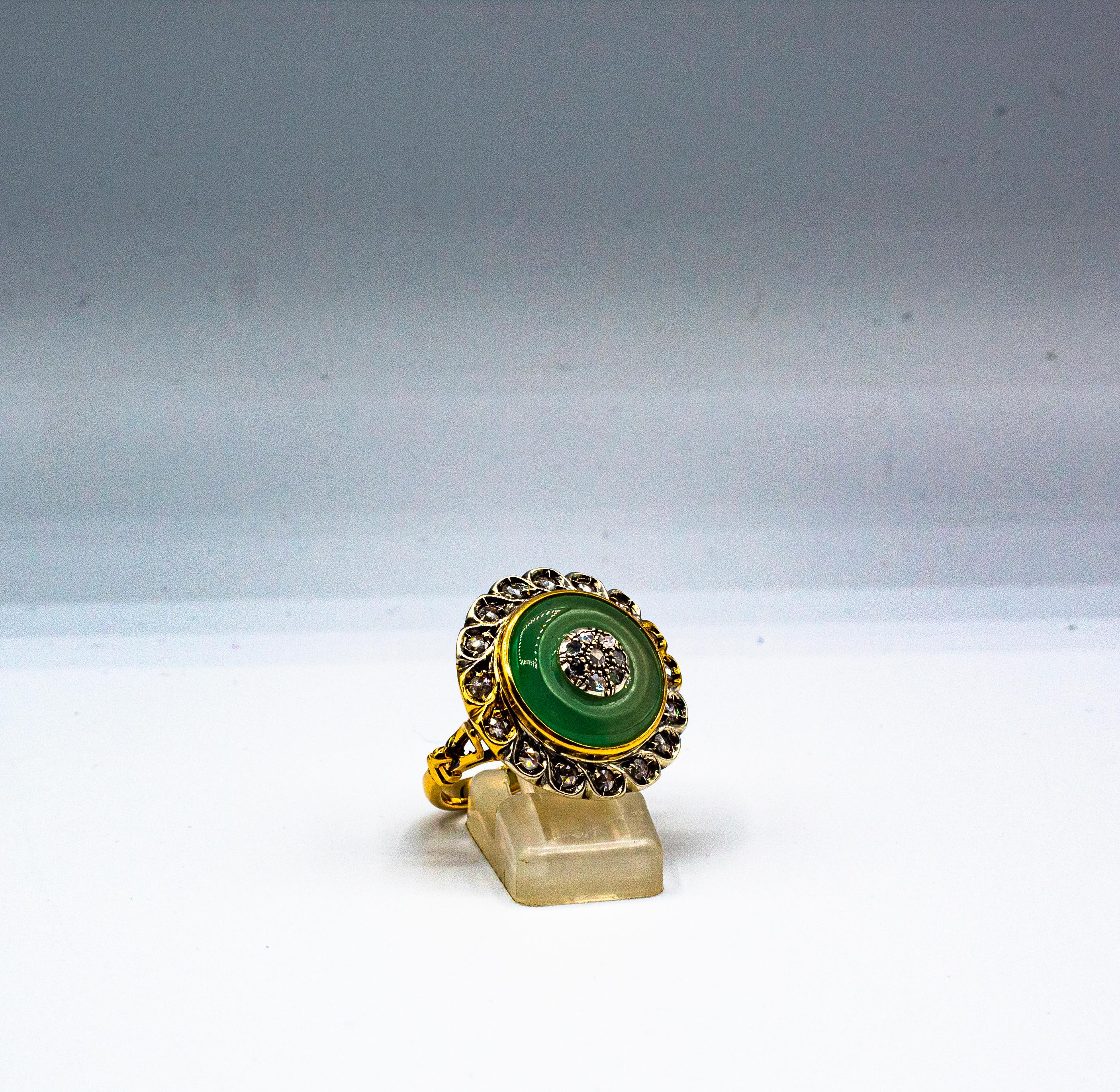 Art Deco Style White Rose Cut Diamond Jade Yellow Gold Cocktail Ring 3