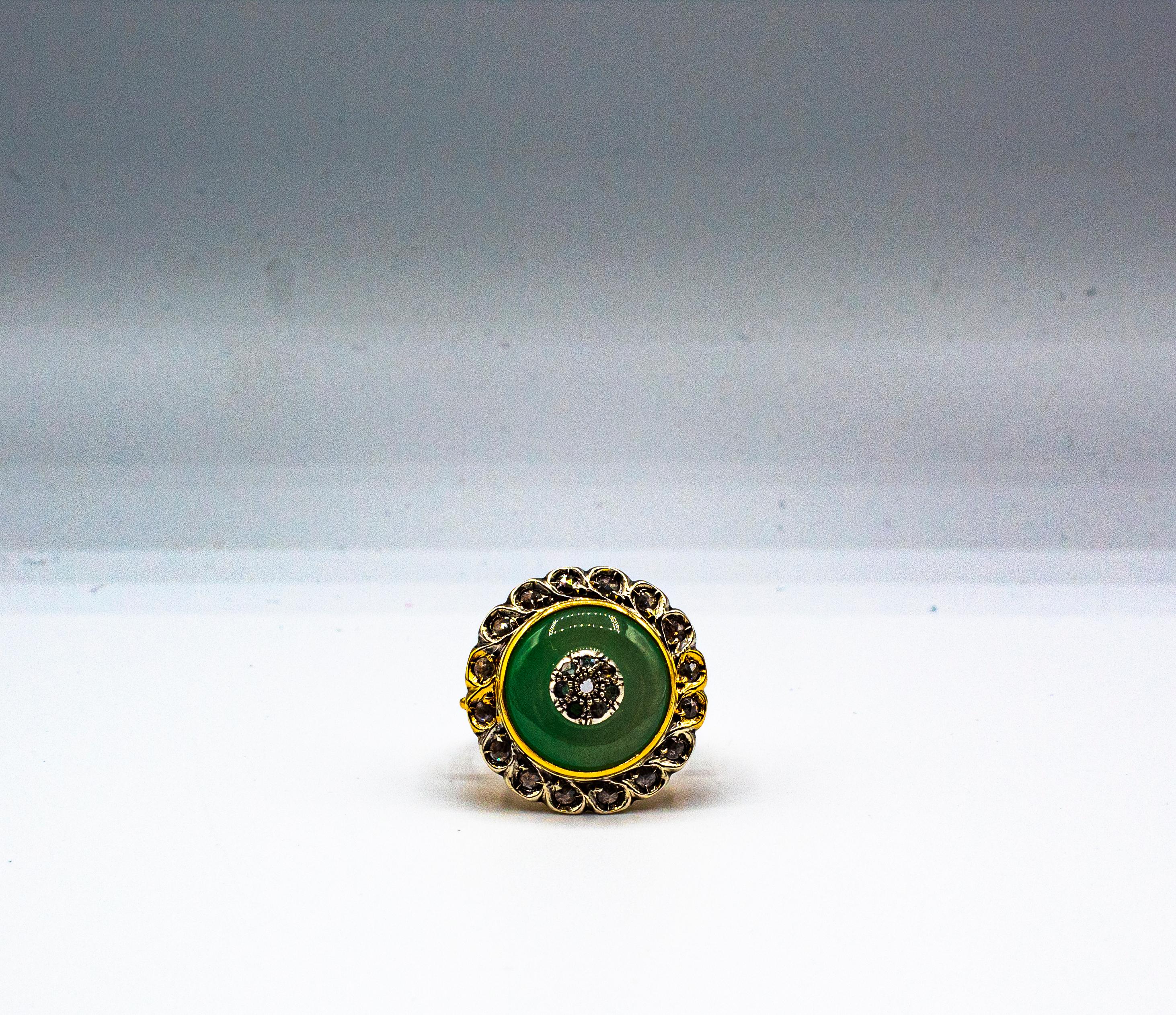 Art Deco Style White Rose Cut Diamond Jade Yellow Gold Cocktail Ring 4