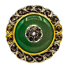 Art Deco Style White Rose Cut Diamond Jade Yellow Gold Cocktail Ring