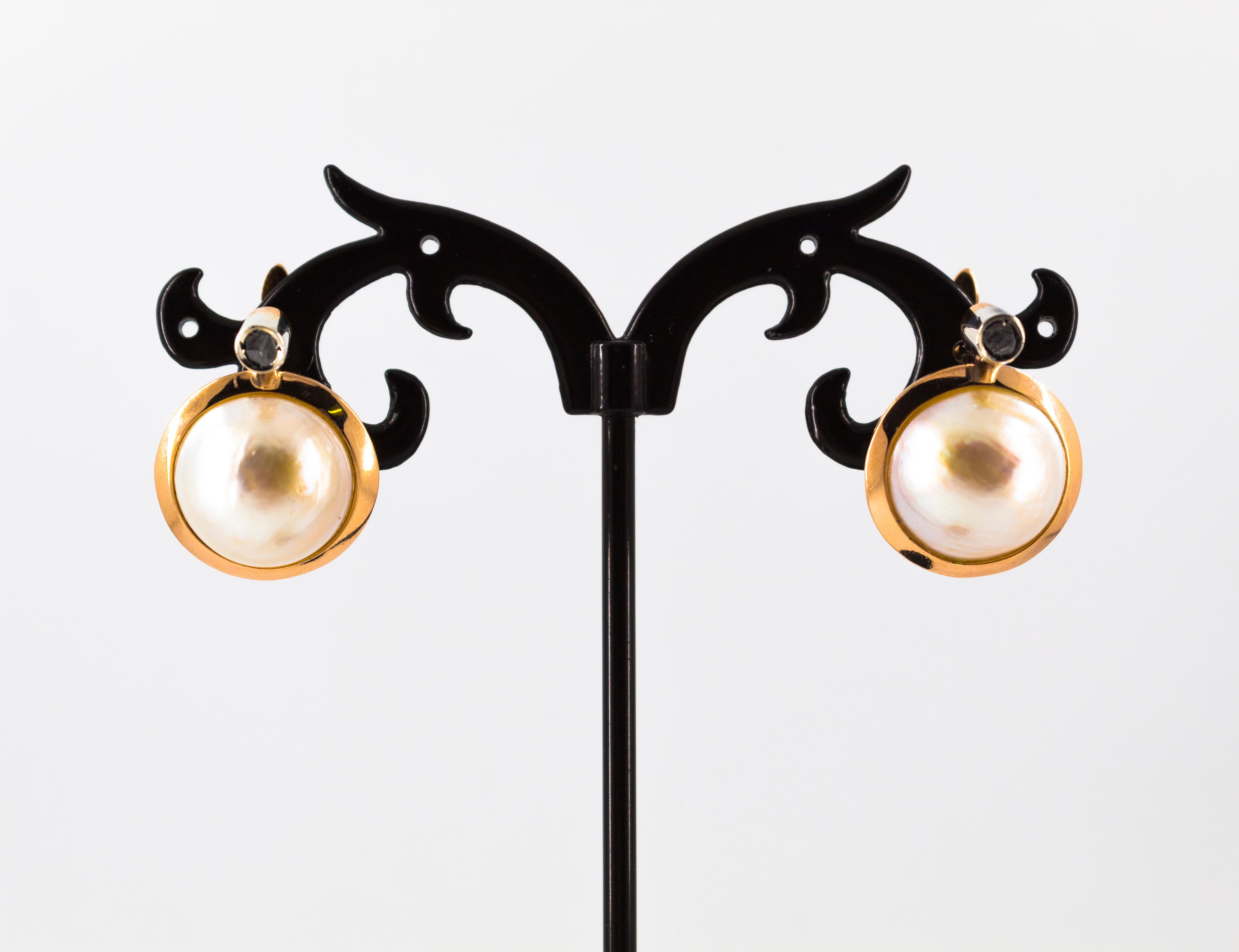 ART OF PEARLS - Boucles d'oreilles en or jaune avec diamant blanc taillé en rose et perle de Mabe Neuf - En vente à Naples, IT
