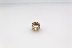 Art Deco Style White Rose Cut Diamond Oval Cut Blue Sapphire Yellow Gold Ring