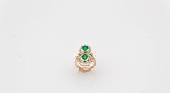 Art Deco Style White Rose Cut Diamond Oval Cut Emerald Yellow Gold Cocktail Ring