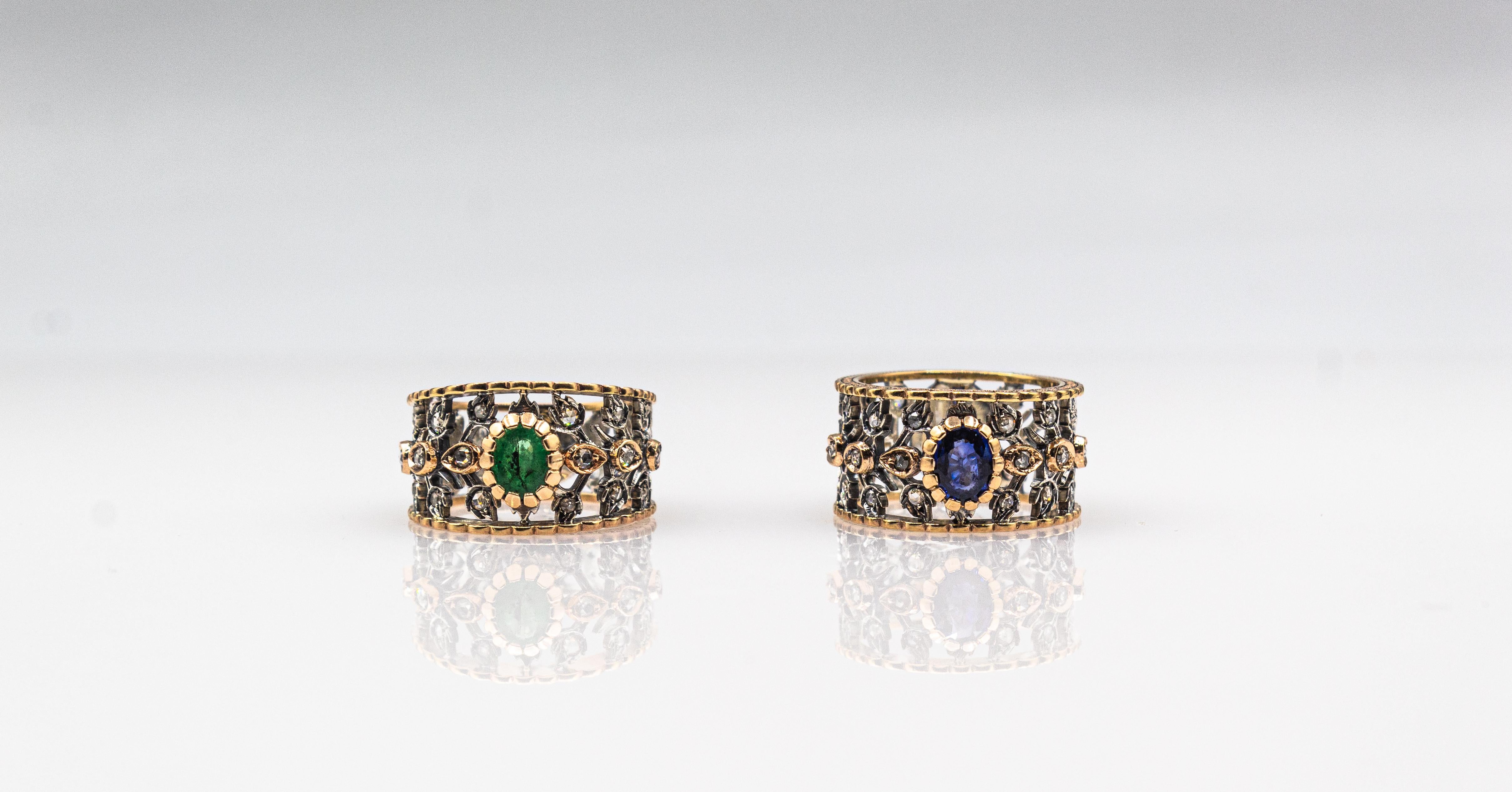 Bague en or jaune de style Art Déco, diamant blanc taillé en rose, émeraude taillée en ovale en vente 5