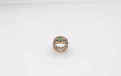 Art Deco Style White Rose Cut Diamond Oval Cut Emerald Yellow Gold Ring