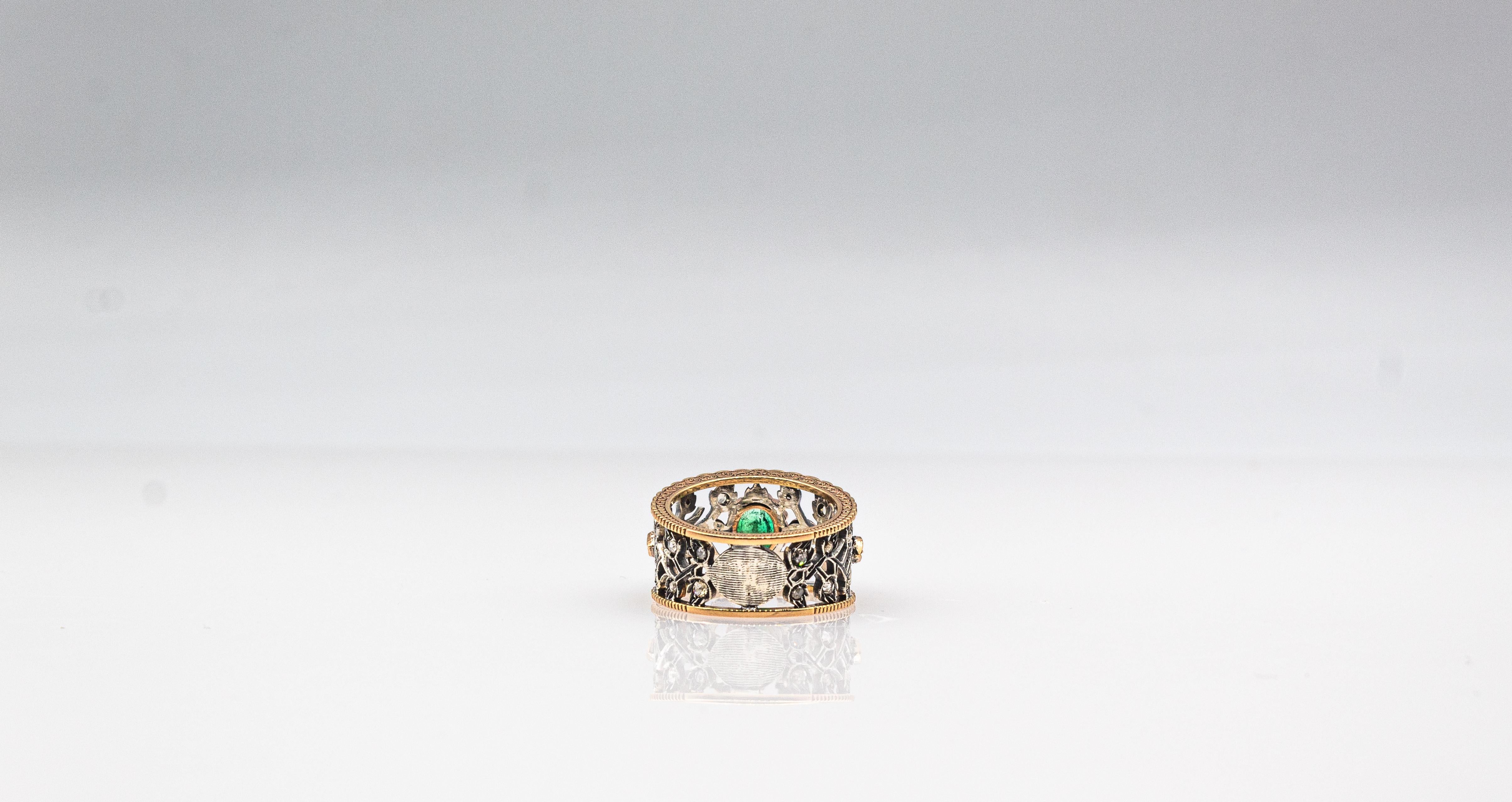 Art Deco Style White Rose Cut Diamond Oval Cut Emerald Yellow Gold Ring For Sale 5