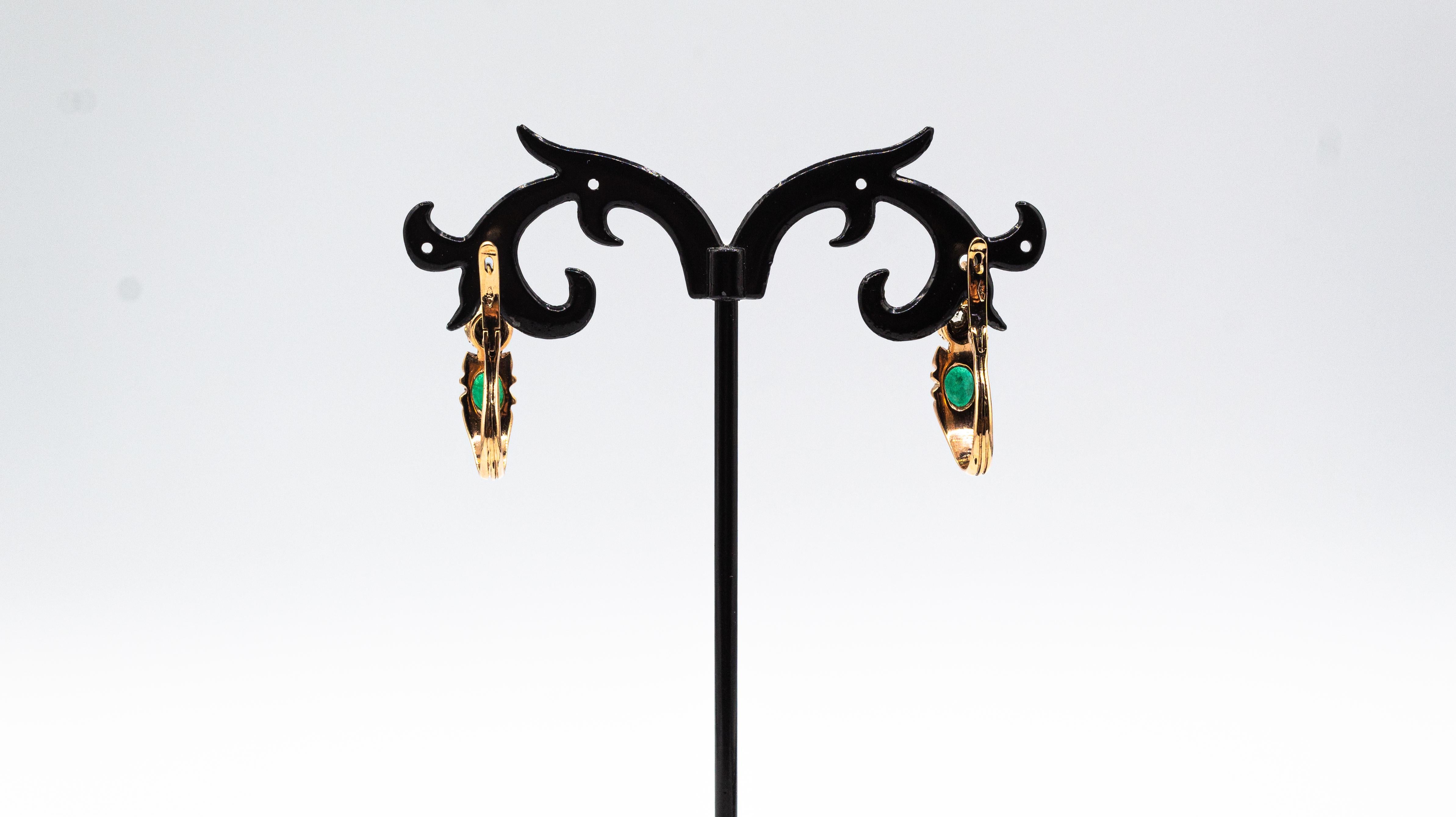 Art Deco Style White Rose Cut Diamond Oval Cut Ruby Yellow Gold Dangle Earrings For Sale 6