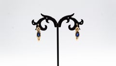 Art Deco Style White Rose Cut Diamond Oval Cut Ruby Yellow Gold Dangle Earrings