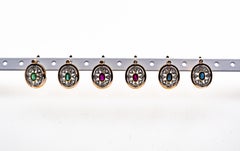Pendientes Colgantes de Oro Amarillo Estilo Art Decó Diamante Blanco de Corte Rosa Rubí de Corte Ovalado