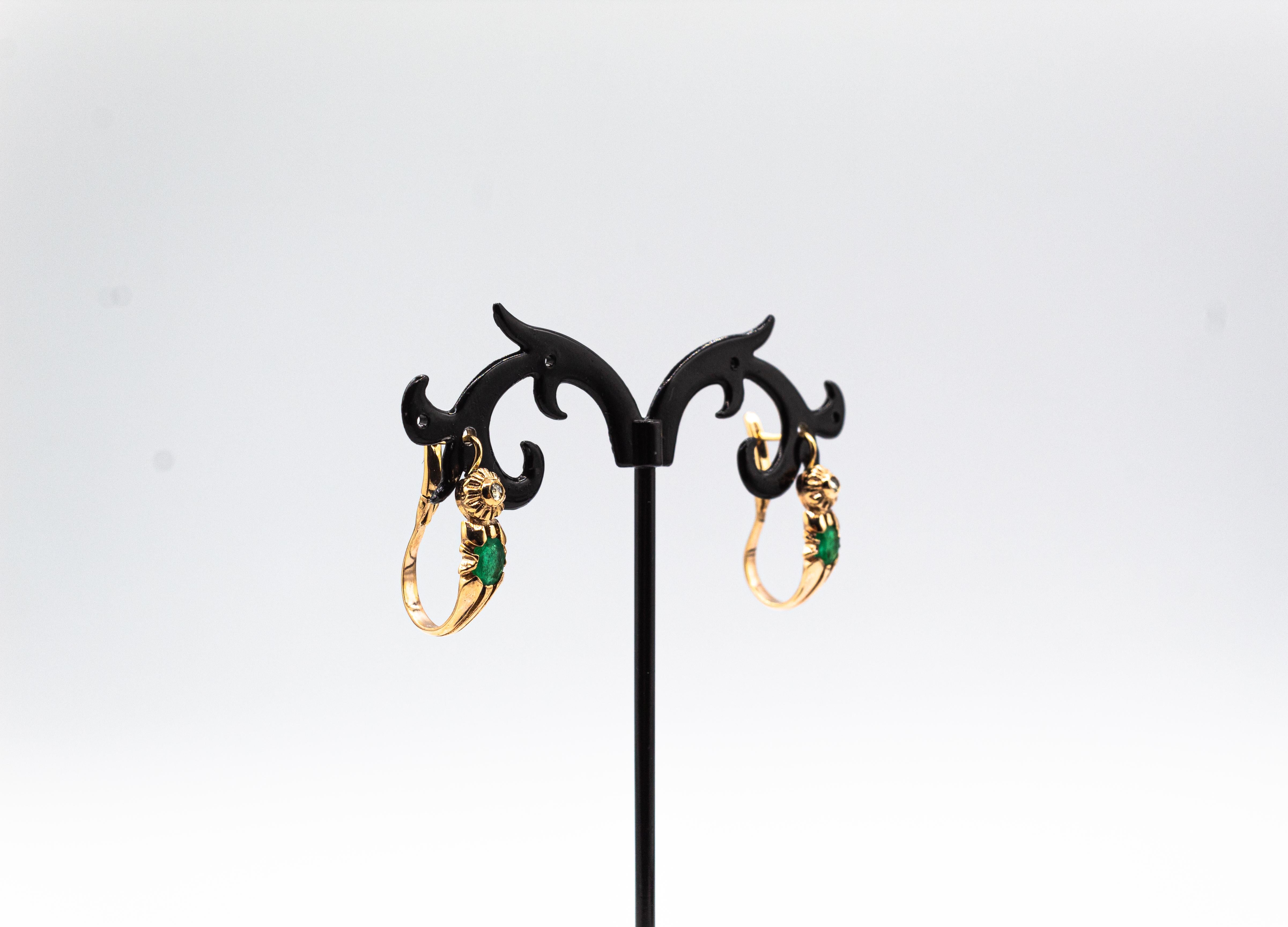 Art Deco Style White Rose Cut Diamond Oval Cut Ruby Yellow Gold Dangle Earrings For Sale 5