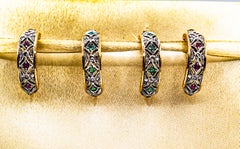 Art Deco Style White Rose Cut Diamond Ruby Yellow Gold Clip-On Earrings