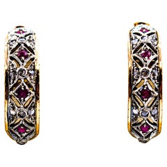 Art Deco Style White Rose Cut Diamond Ruby Yellow Gold Clip-On Earrings