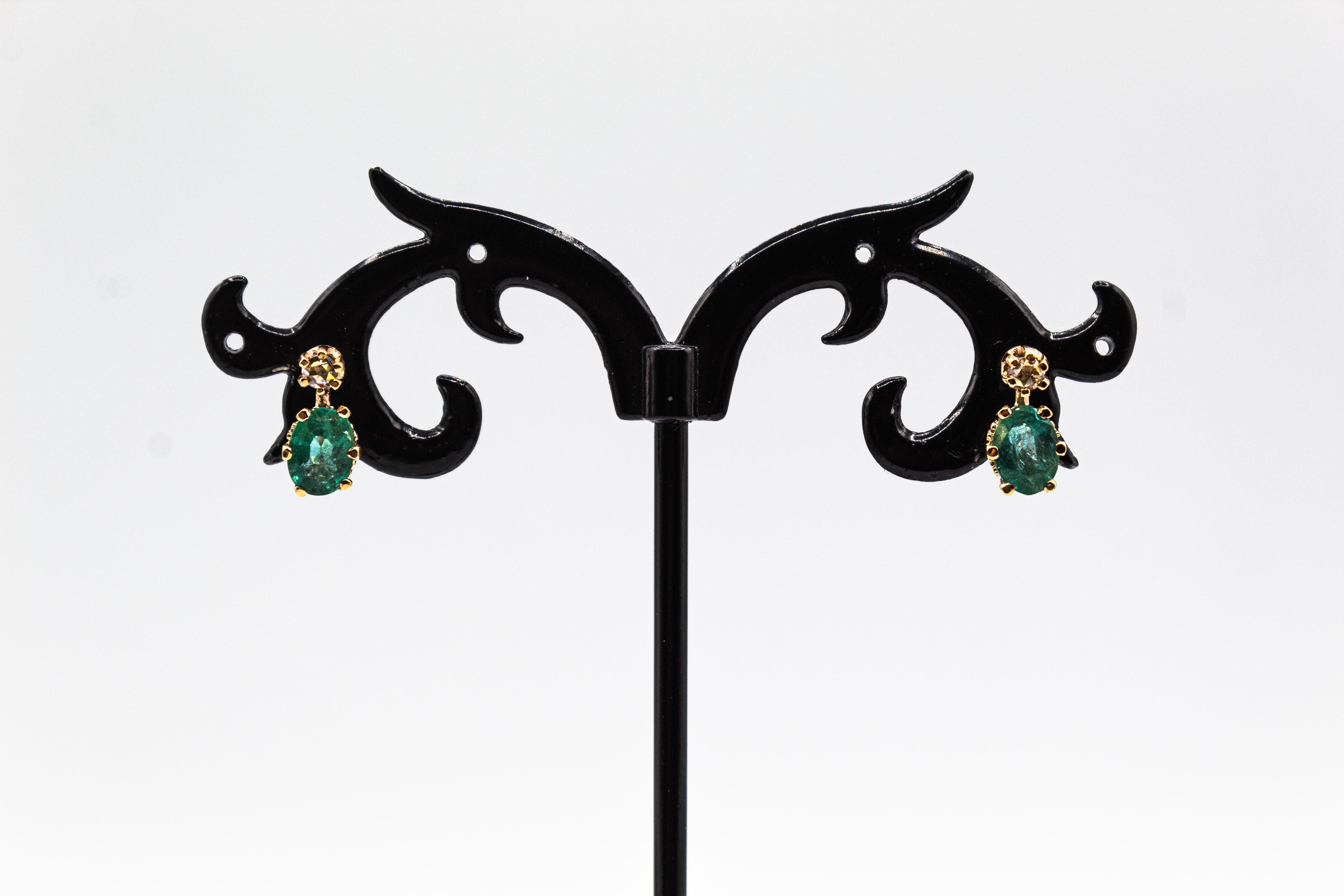 Boucles d'oreilles à levier de style Art déco en or jaune avec diamants blancs taille rose et rubis en vente 5