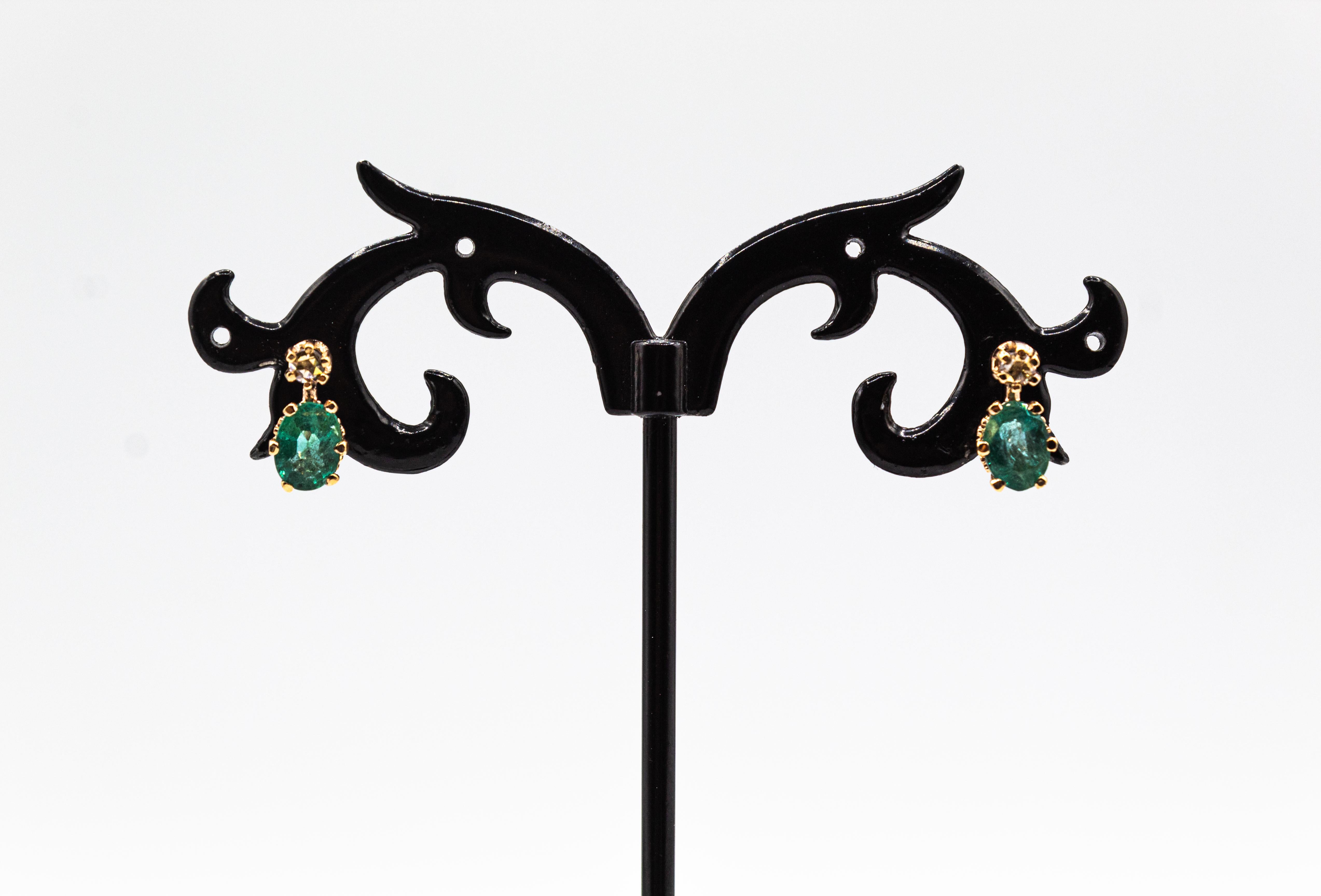 Boucles d'oreilles à levier de style Art déco en or jaune avec diamants blancs taille rose et rubis en vente 6