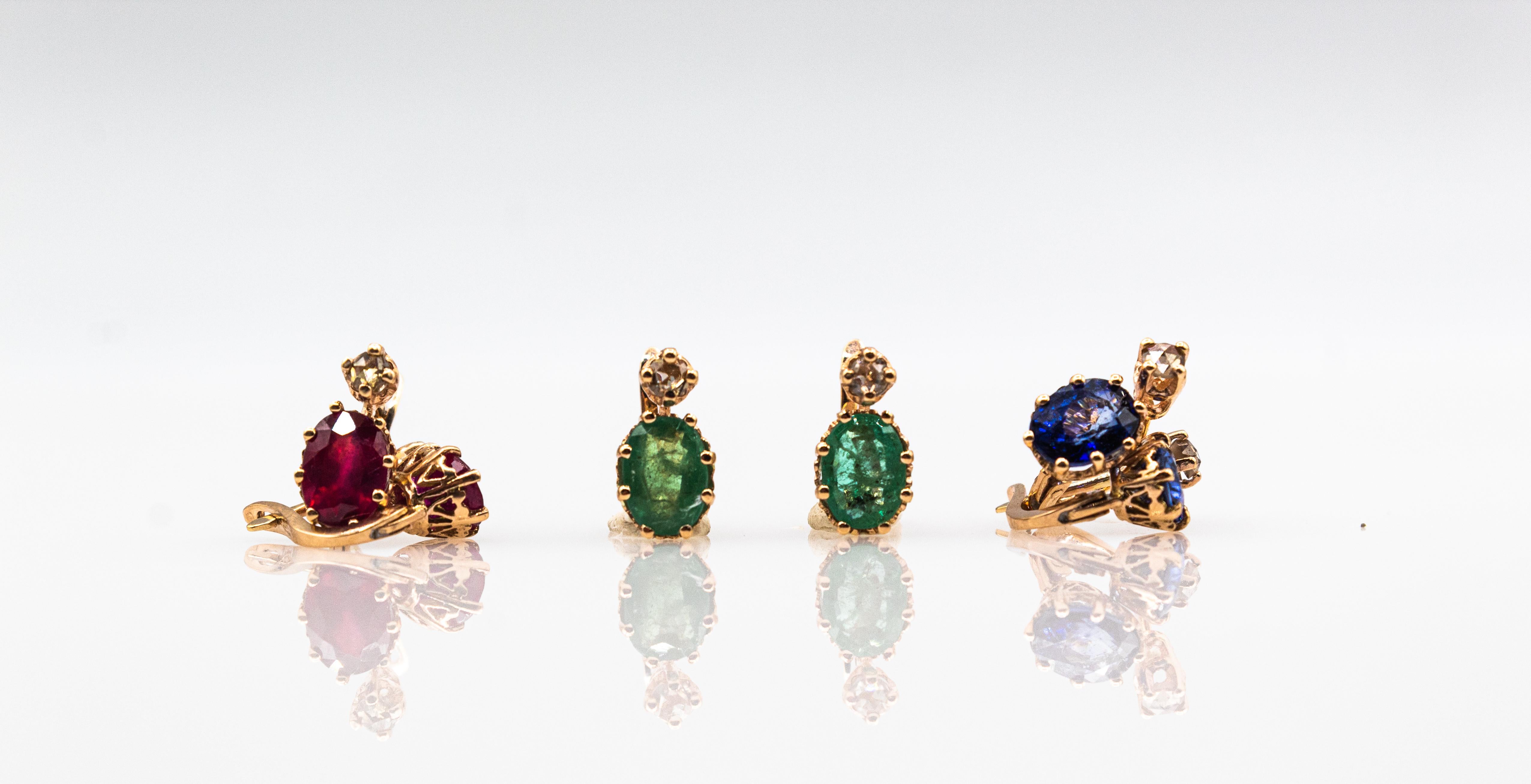 Ohrringe im Art-Déco-Stil mit Klappbrisur mit weißem Diamanten im Rosenschliff und Rubin in Gelbgold im Angebot 9
