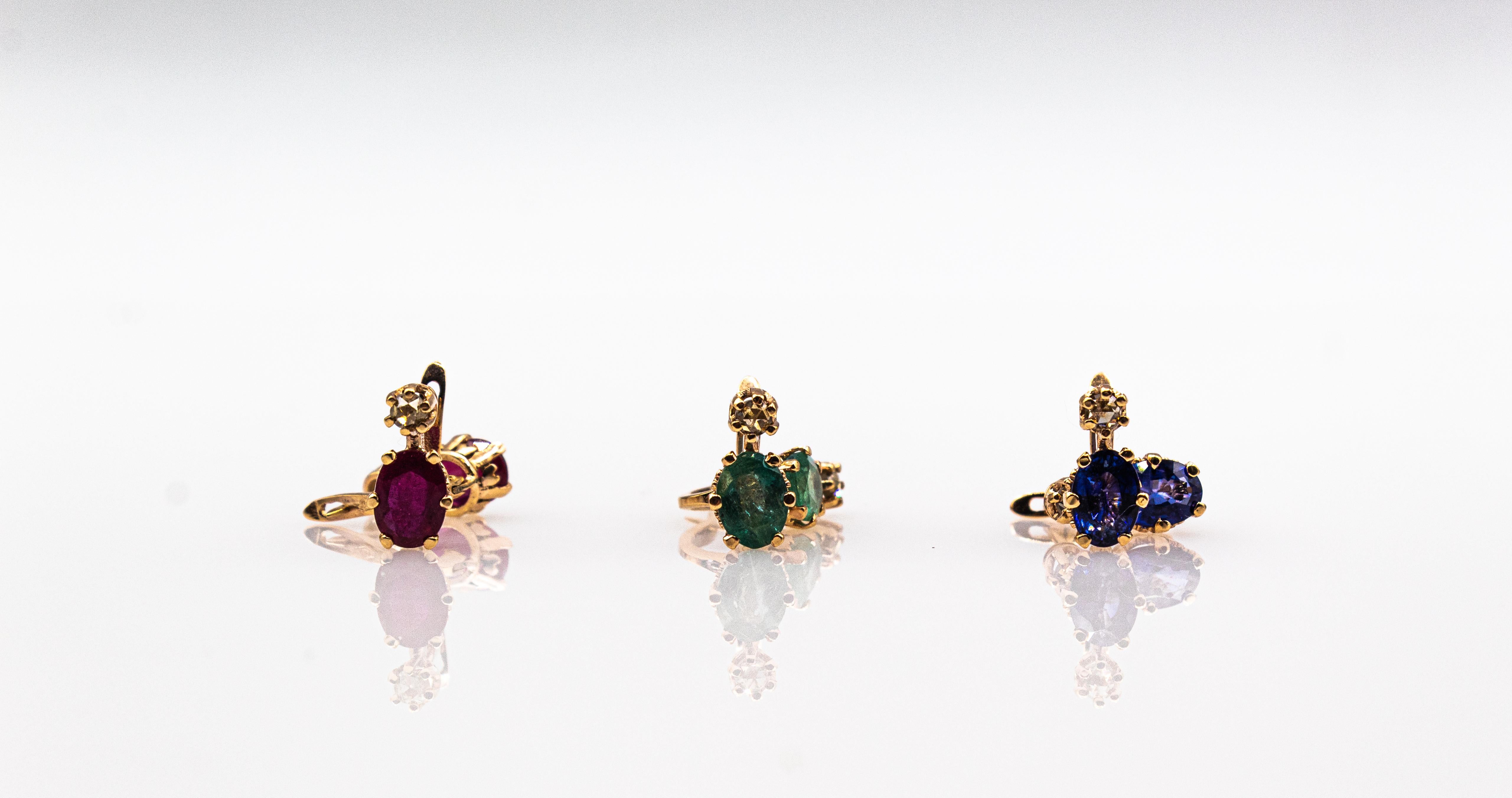 Ohrringe im Art-Déco-Stil mit Klappbrisur mit weißem Diamanten im Rosenschliff und Rubin in Gelbgold im Angebot 11