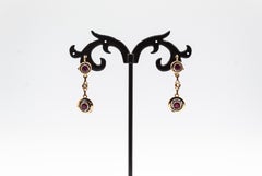 Art Deco Style  White Rose Cut Diamond Ruby Yellow Gold Lever-Back Earrings