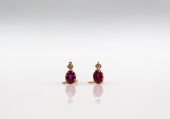 Art Deco Style White Rose Cut Diamond Ruby Yellow Gold Lever-Back Earrings