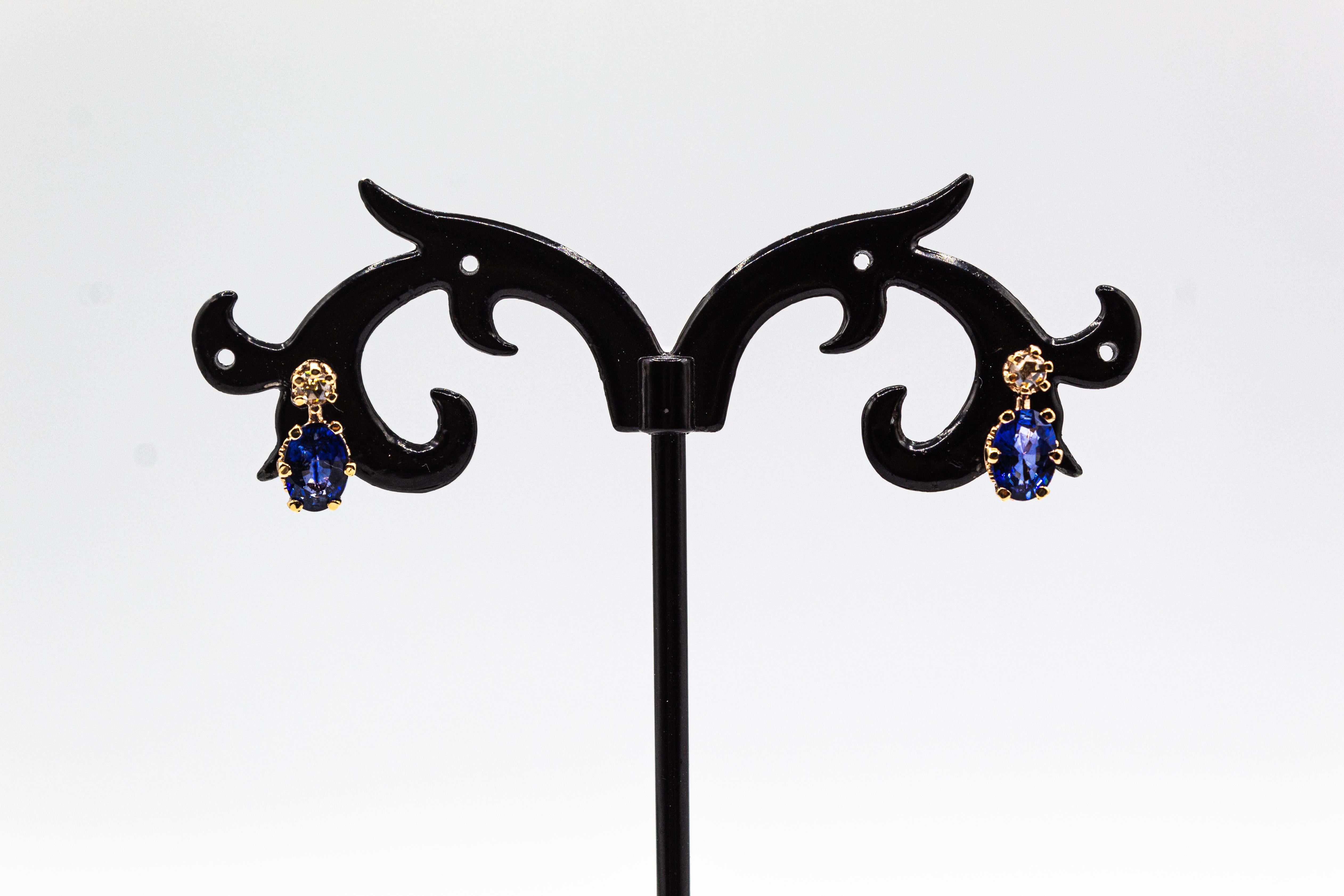 Boucles d'oreilles à levier de style Art déco en or jaune avec diamants blancs taille rose et rubis Neuf - En vente à Naples, IT