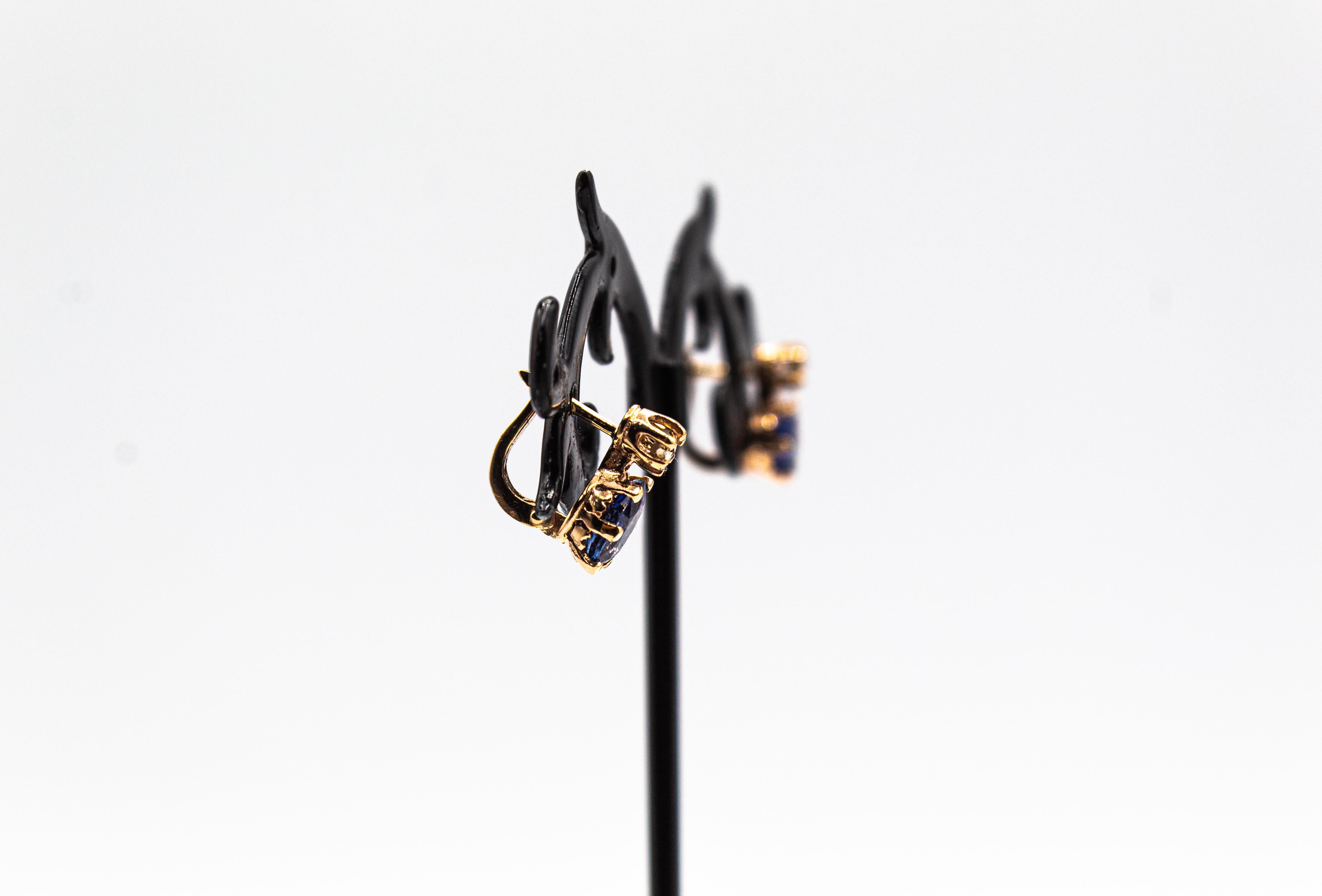 Boucles d'oreilles à levier de style Art déco en or jaune avec diamants blancs taille rose et rubis en vente 1