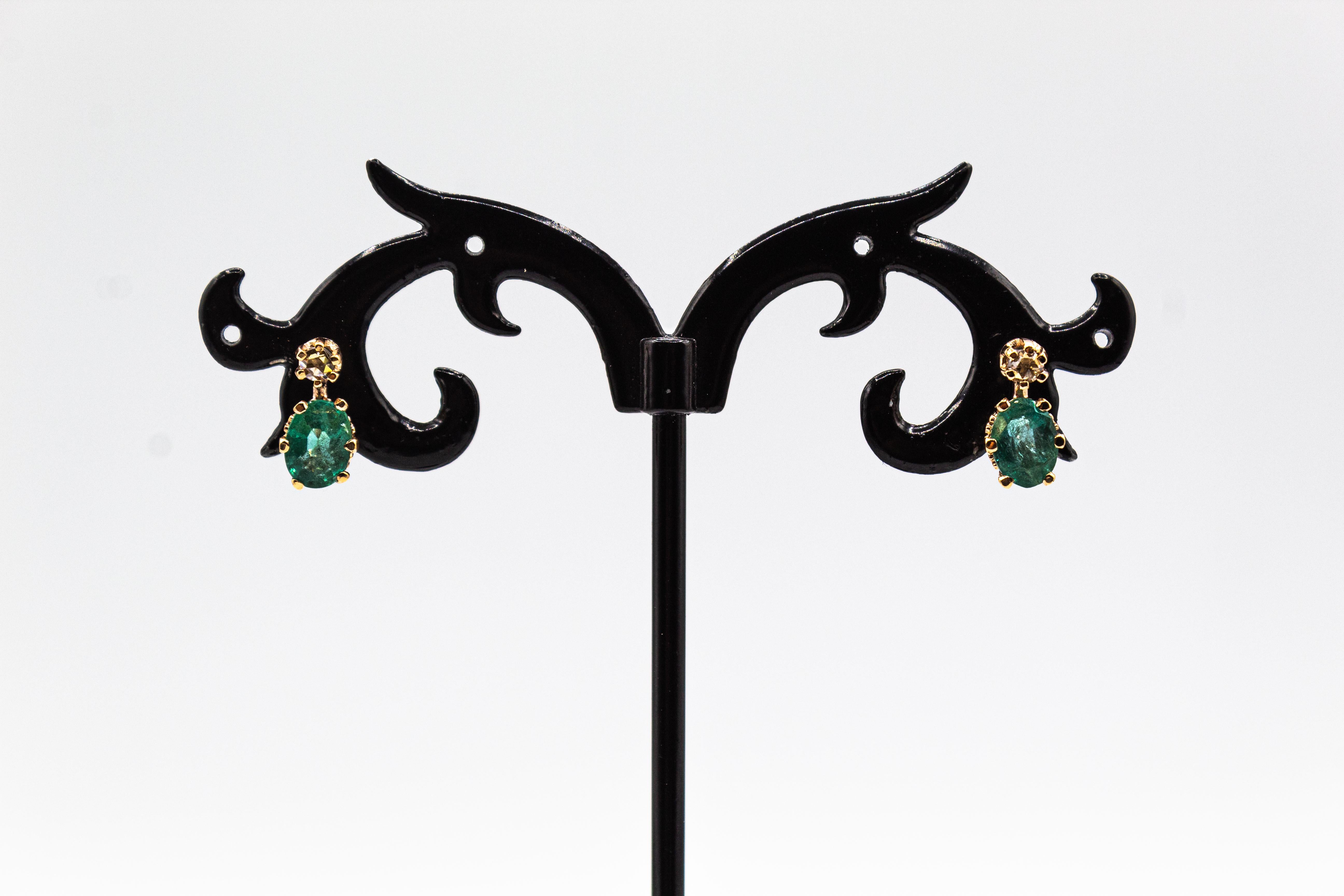 Boucles d'oreilles à levier de style Art déco en or jaune avec diamants blancs taille rose et rubis en vente 4