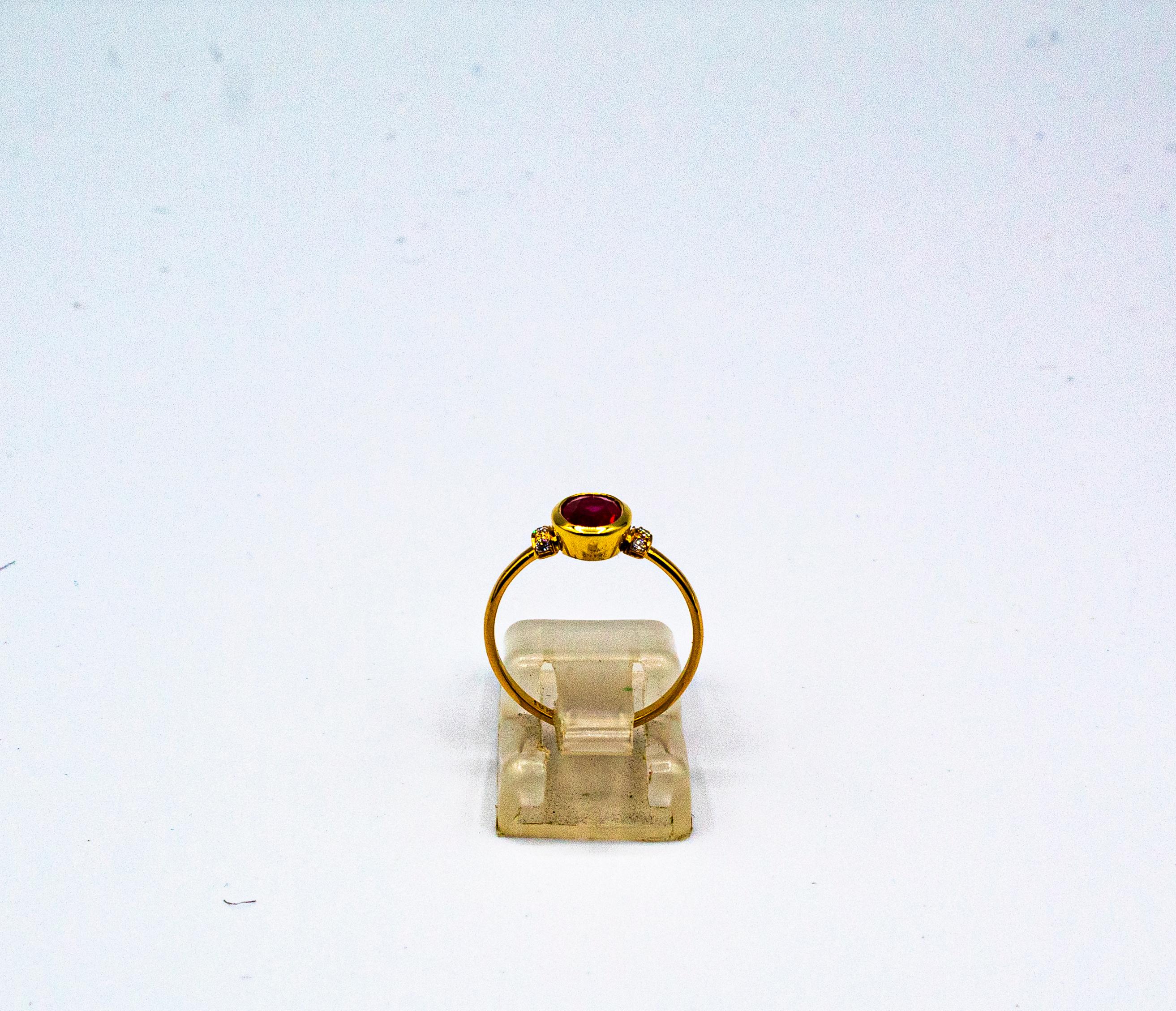 Art Deco Style White Zircon Oval Cut Ruby Yellow Gold Plate Cocktail Ring In New Condition In Naples, IT