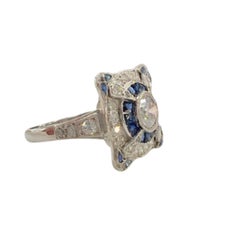 Art Deco Style with 0.88ct Diamonds & pear cut Sapphires Platinum Ring