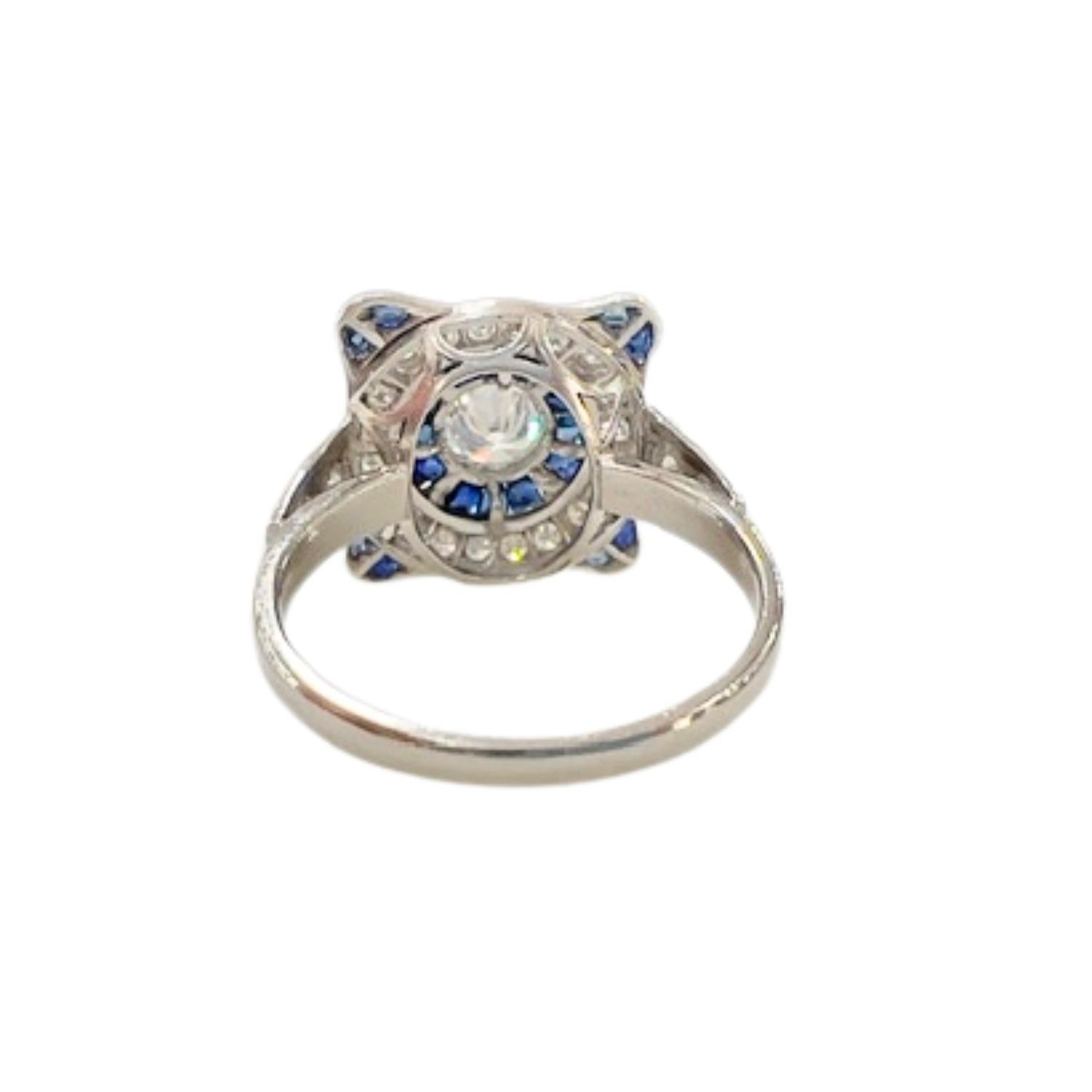 Taglio a goccia Anello in stile Art Deco con diamanti da 0,88 carati e zaffiri taglio pera in platino in vendita