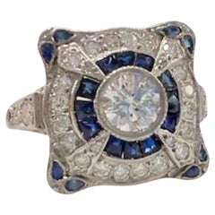 Art Deco Style with 0.88ct Diamonds & pear cut Sapphires Platinum Ring