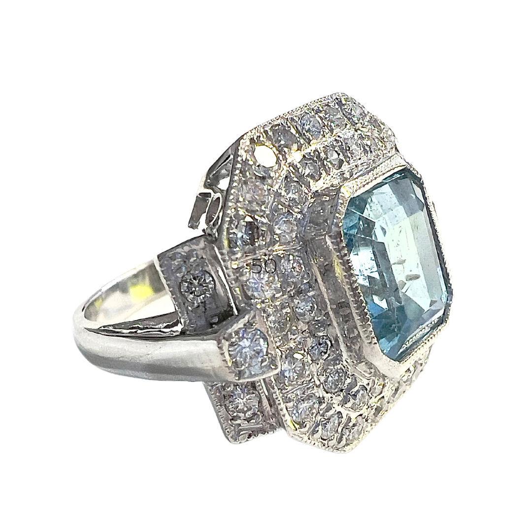 Step into the realm of timeless elegance with our Art Deco design 950 platinum ring adorned with exquisite gemstones. Crafted with precision and care, this unique piece features brilliant-cut diamonds totaling 1.6 carats and an emerald-cut