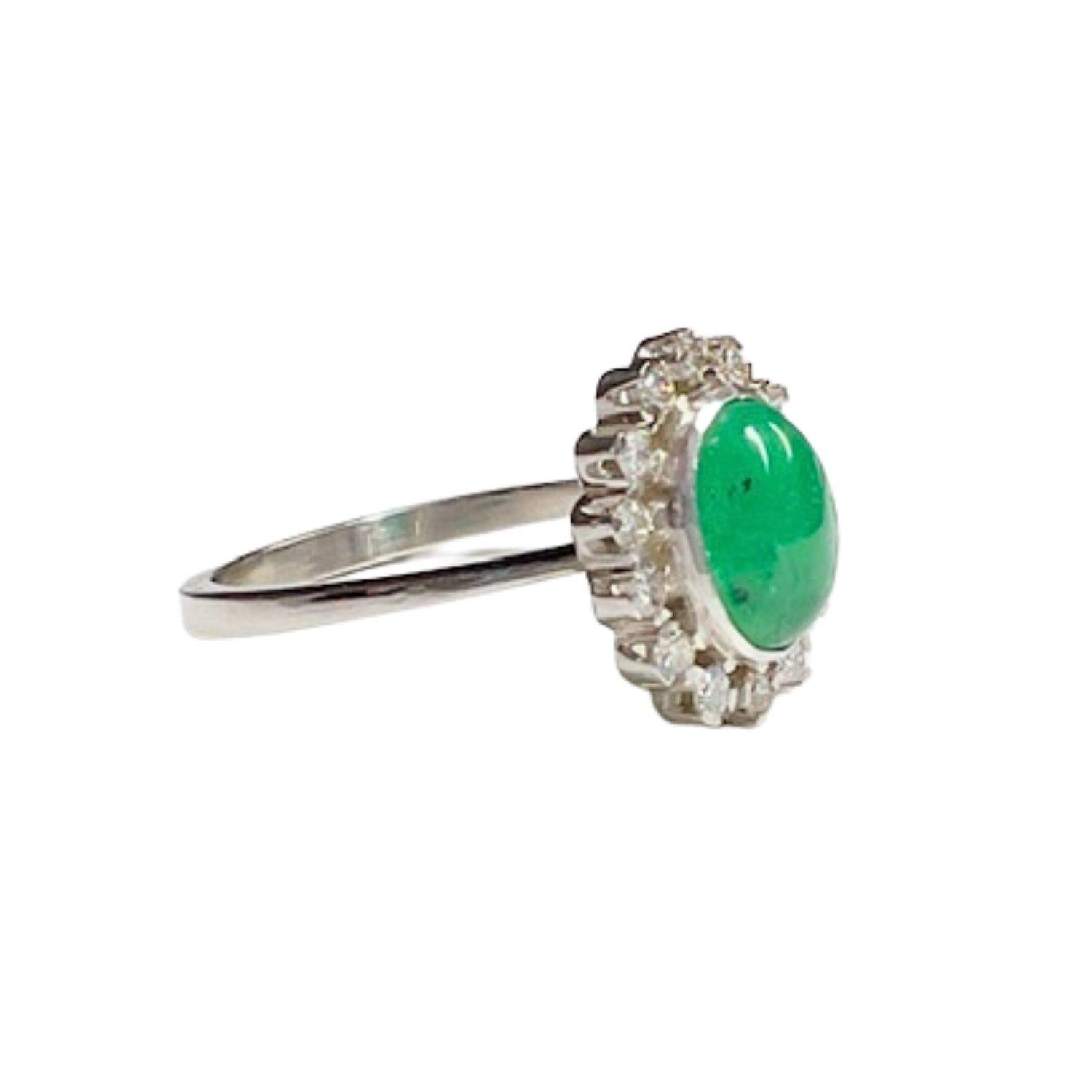 Women's Art Deco Style with Diamonds and Emerald Rosette Platinum Ring