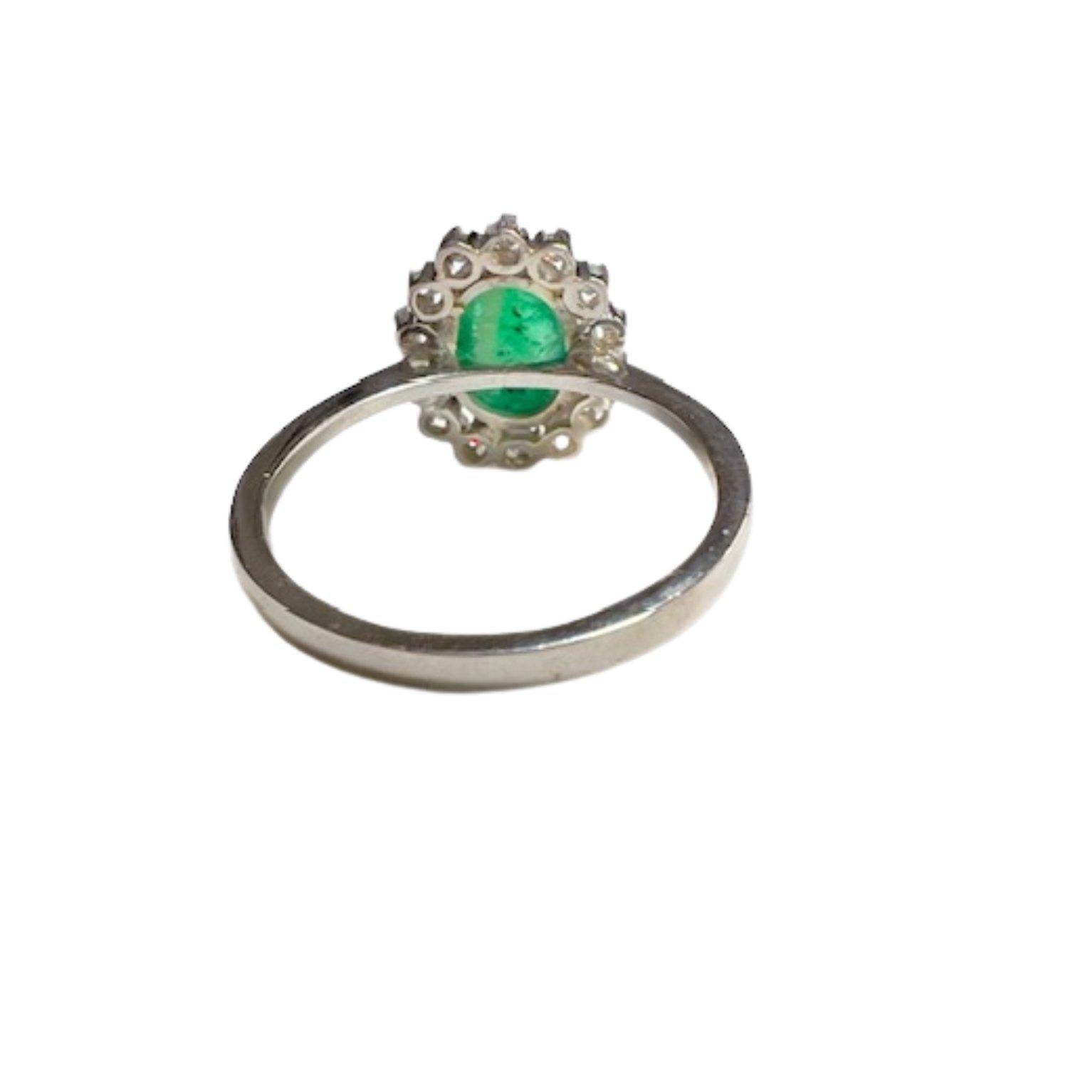 Art Deco Style with Diamonds and Emerald Rosette Platinum Ring 1