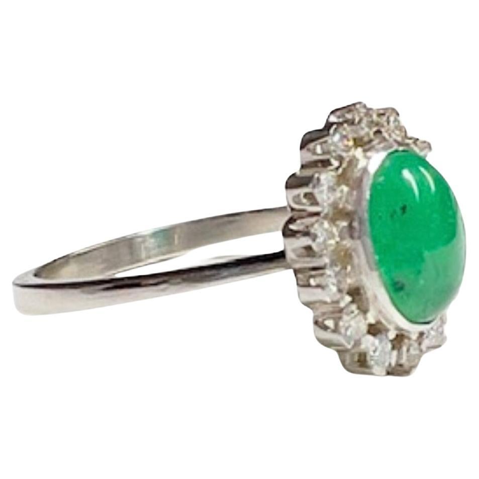 Art Deco Style with Diamonds and Emerald Rosette Platinum Ring For Sale