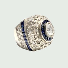 Art Deco Style with 2.62 carat Diamonds and Sapphires Cocktail Ring