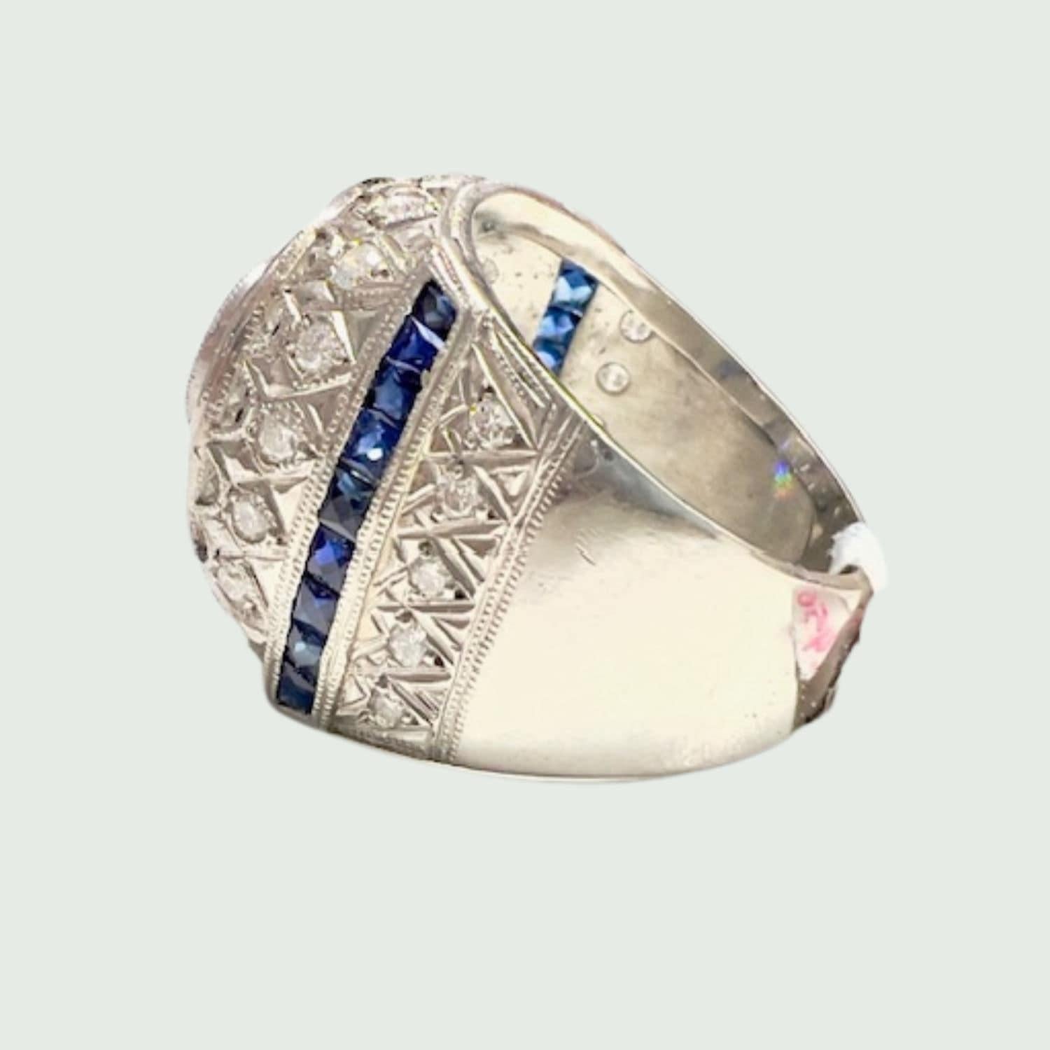 Art Deco Style with Diamonds and Sapphires Platinum Ring In Good Condition For Sale In MADRID, ES