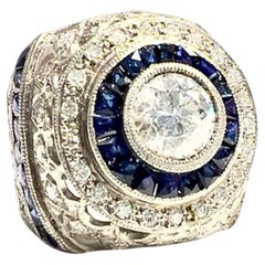 Antique Art Deco Style with Diamonds and Sapphires Platinum Ring