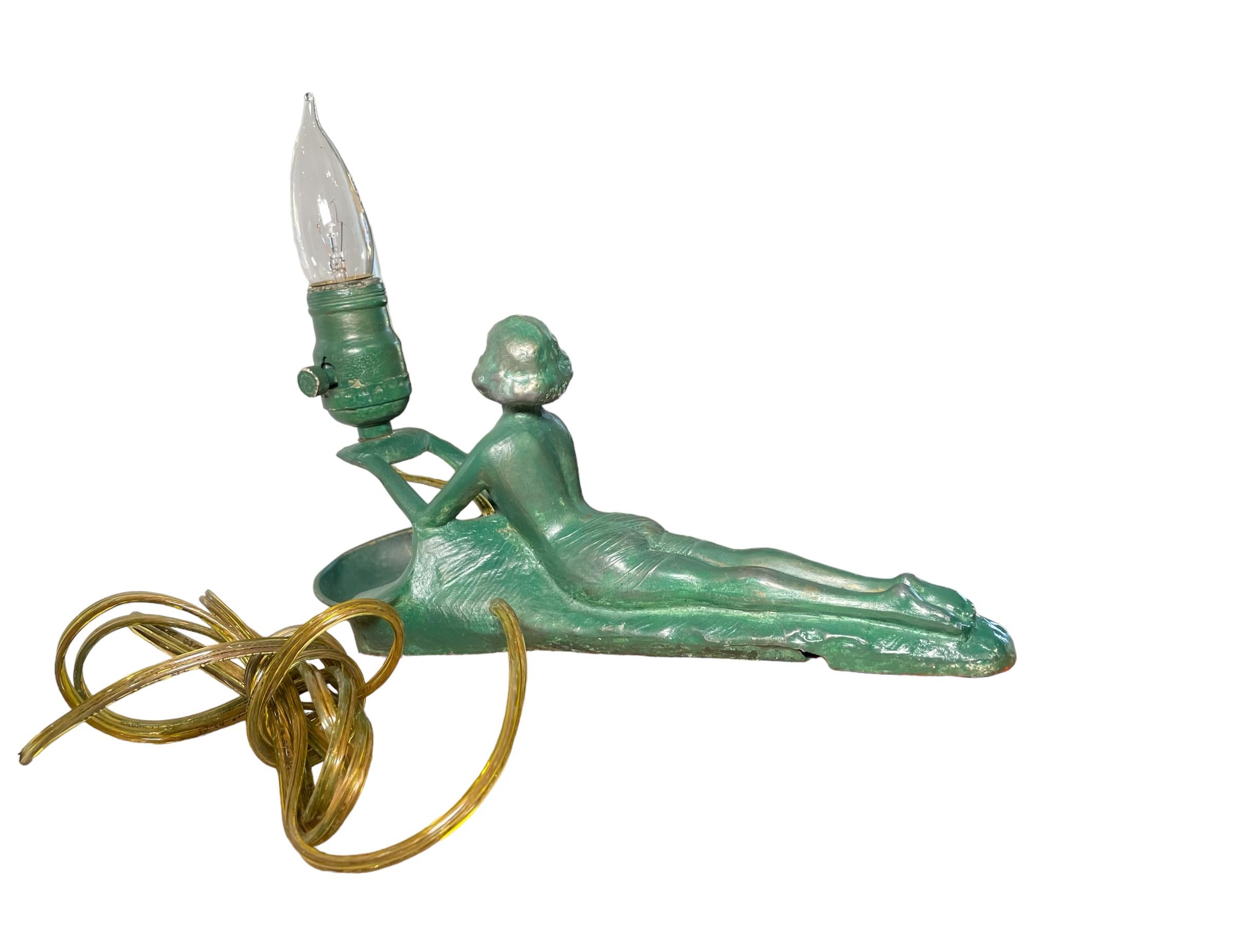 Art Deco Style Woman Dancer/Nymph Metal Lamp / Ring Dish For Sale 3