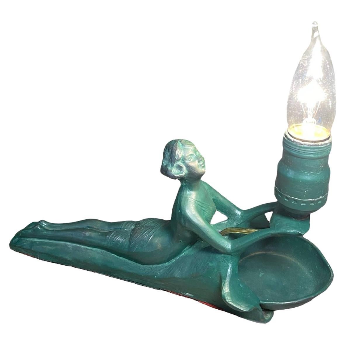 Art Deco Style Woman Dancer/Nymph Metal Lamp / Ring Dish