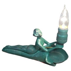 Antique Art Deco Style Woman Dancer/Nymph Metal Lamp / Ring Dish