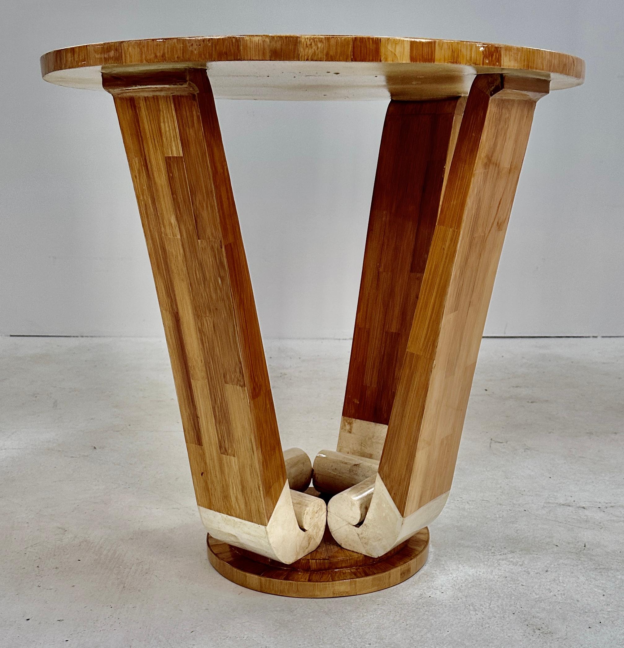 Marquetry Art Deco Style  Wood and Bone Inlaid Side Table For Sale