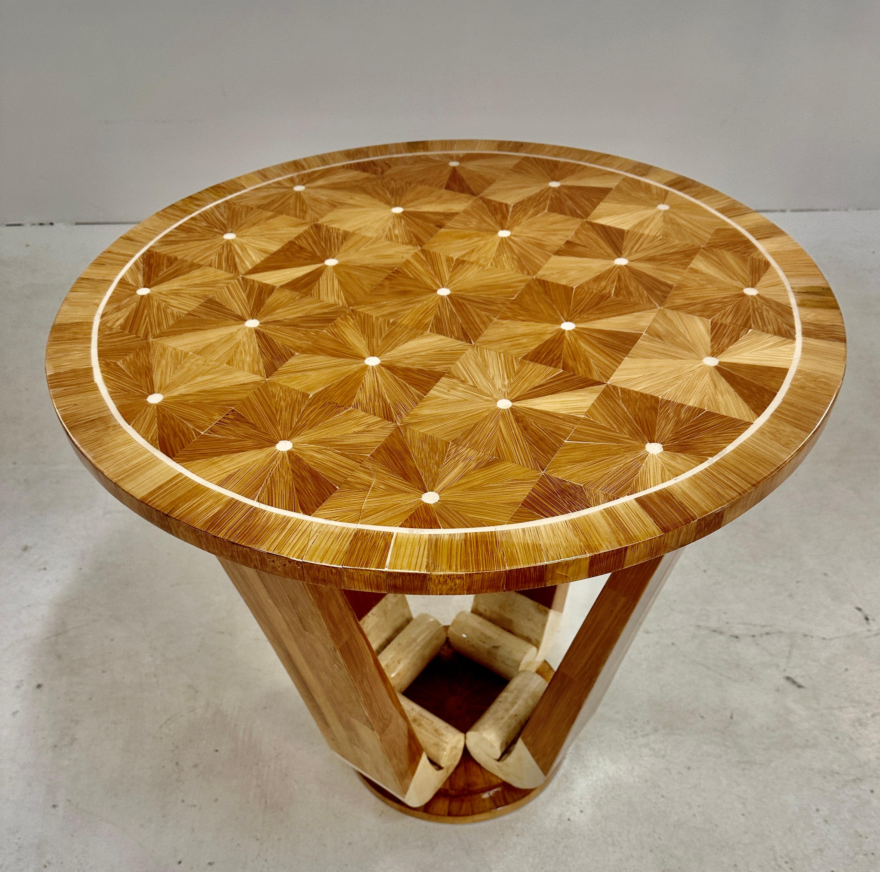 Art Deco Style  Wood and Bone Inlaid Side Table For Sale 1